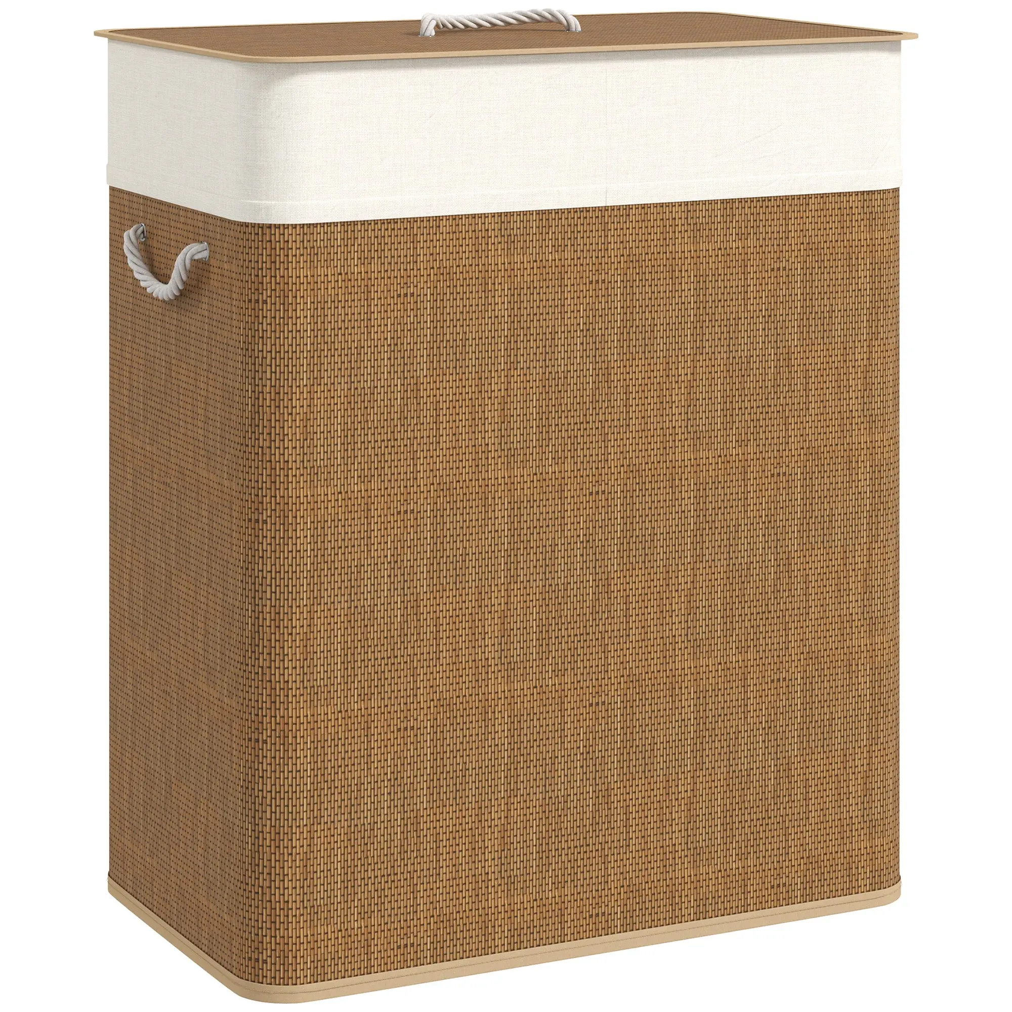 Bamboo Laundry Basket with Lid 100 L Laundry Collector with Rope Handles, Removable Laundry Bag, Laundry Baskets Laundry Sorter for Laundry Room Bedroom Bathroom Brown