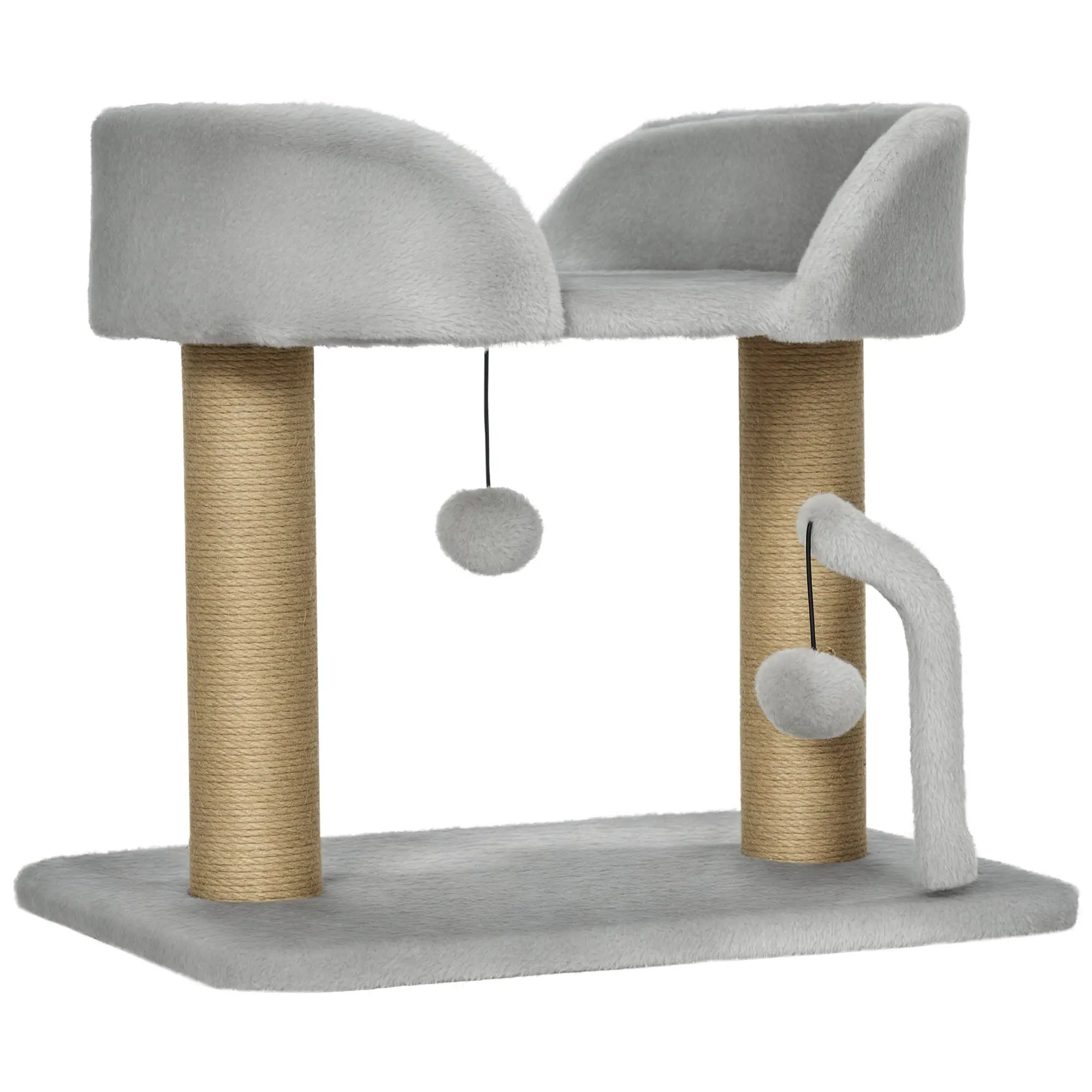 Small Cat Scratching Tree 42 cm Height Cat Tree with Nest Hanging Balls and Sisal Posts 48x38x42 cm Light Gray