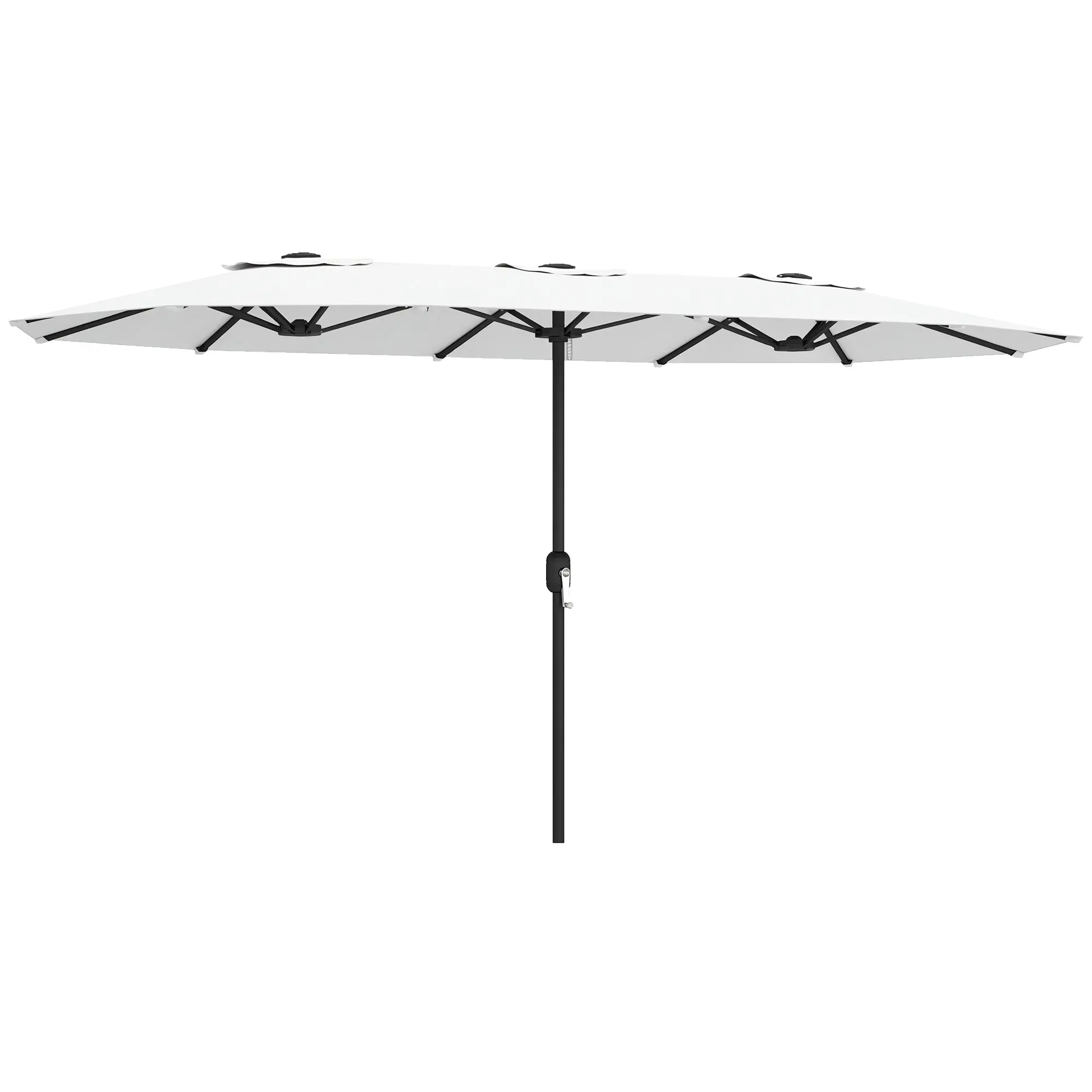 Double Patio Umbrella 15' x 8.6' (4.6 x 2.6 m), Manual Crank, UV50+, Protective Cover, Water-Resistant, Parasol for Garden/Patio, White