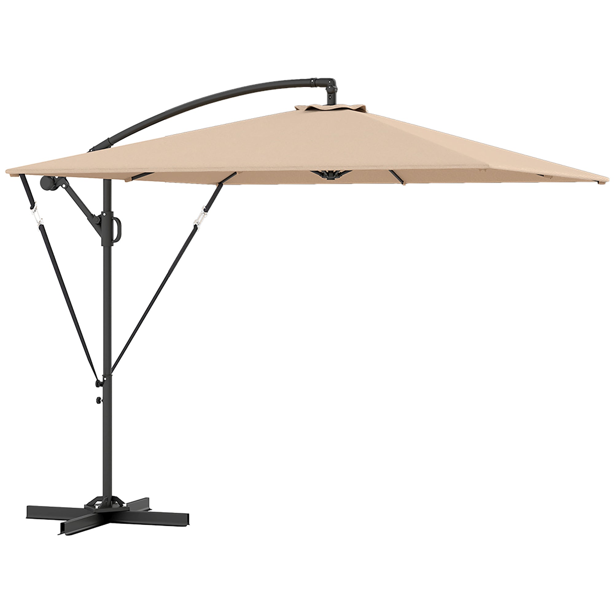 Cantilever Umbrella ?260 cm Sunshade with UV Protection 50+ Water Repellent Crank Umbrella with Stand, Cover, Crank, Wind Safety, Market Umbrella Tiltable Garden Umbrella for Balcony Terrace Khaki