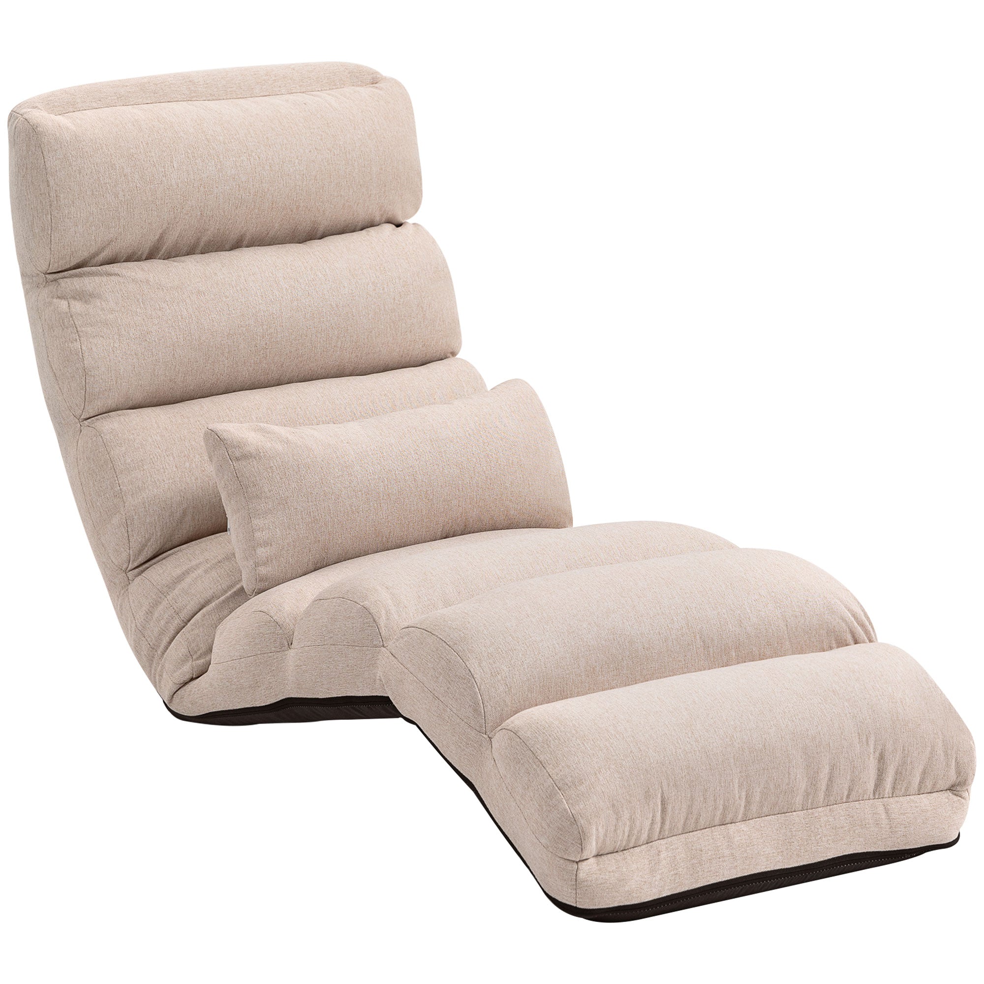 HOMCOM Einzel-Lazy-Sofabettstuhl, umwandelbarer Sessel mit verstellbarem Rückenlehne und Kopfstütze in 5 Positionen für Wohnzimmer, Schlafzimmer, Büro, bis 120 kg belastbar, 58x119x78cm Beige