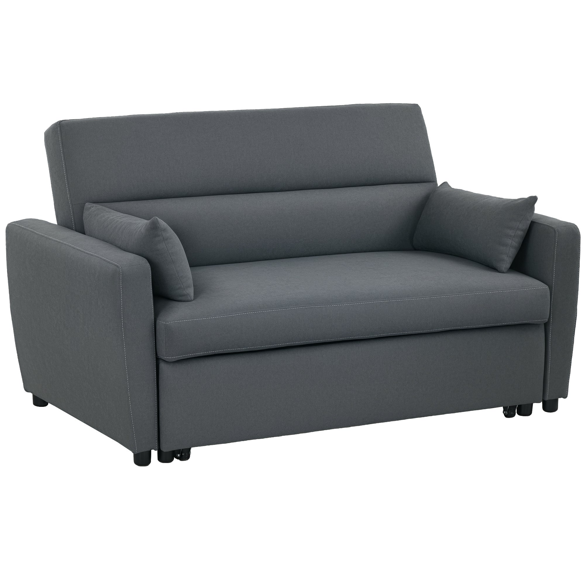 HOMCOM Schlofssofä, 2-Sëtz Sofà mat Schlofsfunktioun, Ustellung Rückenlehne, Sofà mat Këssen, Vëlvet Look, Sofabett fir Wohnzimmer, Gästeschloft, Donkergrén