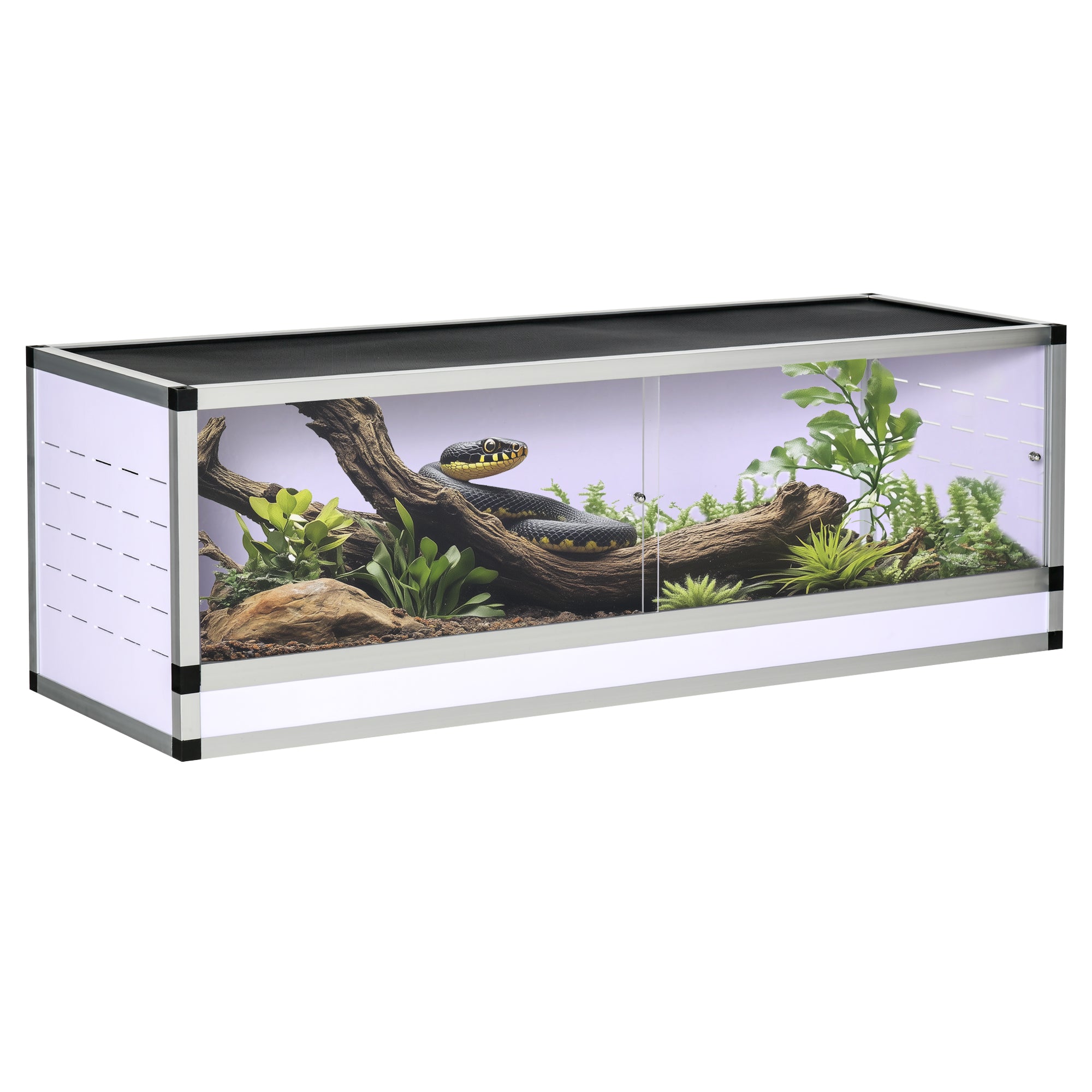 PawHut Alumiiniumist Terrarium Roomajatele, Amfiibidele ja Ämblikutele, Roomaja Koorimise Karp, Võrktüüp, Valge+Hõbe+Must 120 x 40 x 40 cm