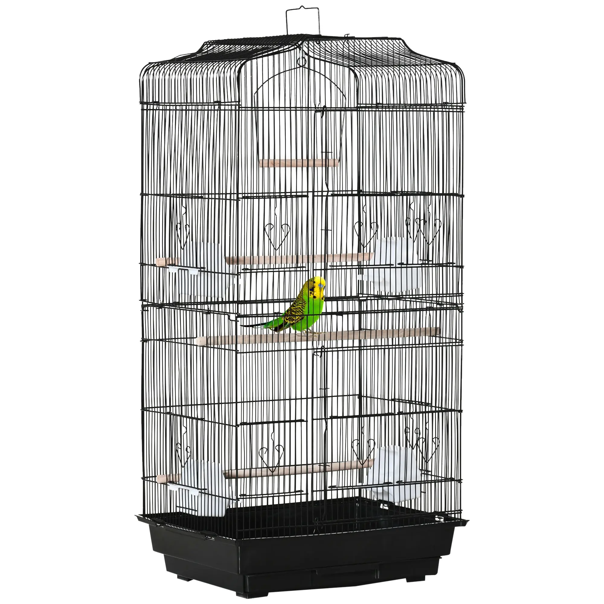 Bird Cage Aviary for Small Birds, Parakeet Cage with 4 Feeders, 3 Perches, Swing & Removable Tray, Budgie Canary Lovebird Cage 46.5x35.5x92cm Black