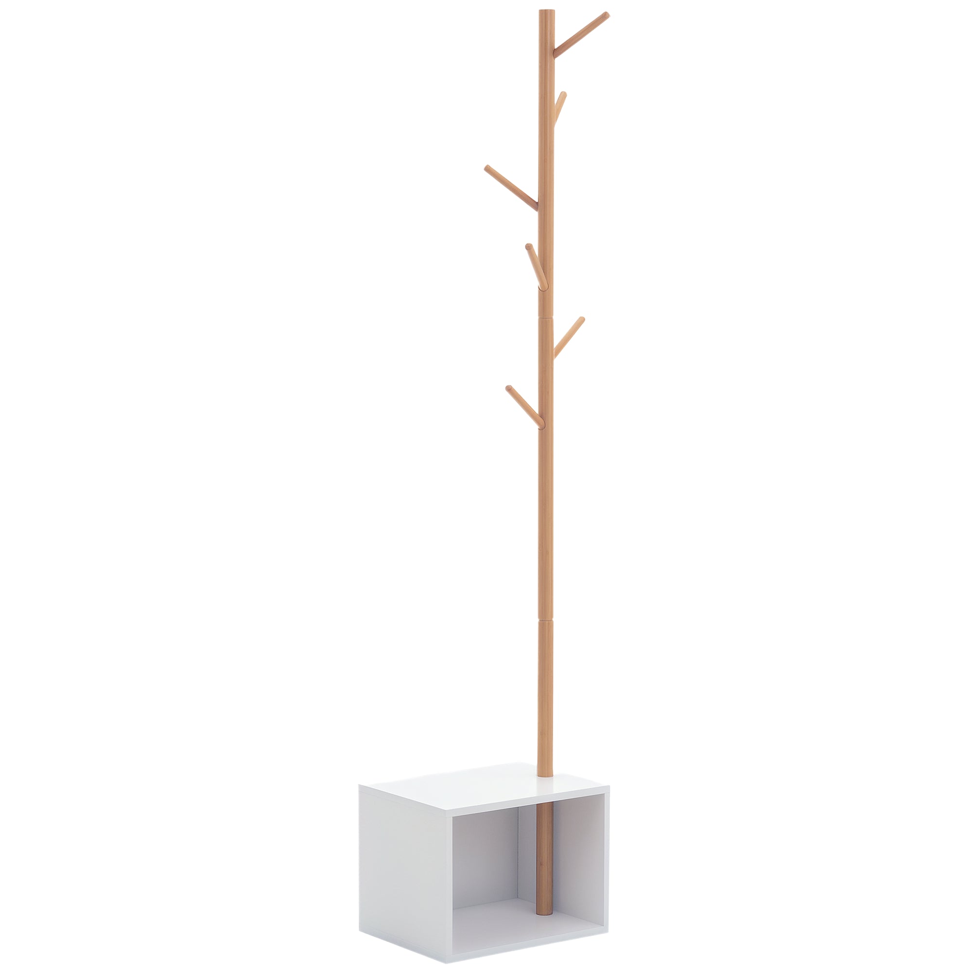 HOMCOM Kleiderständer mit Schuh-Hängeständer - Modern mit 6 Haken für Jacken, Taschen und Aufbewahrung - Eingangsbereich aus Bambus und MDF 40x30x180cm