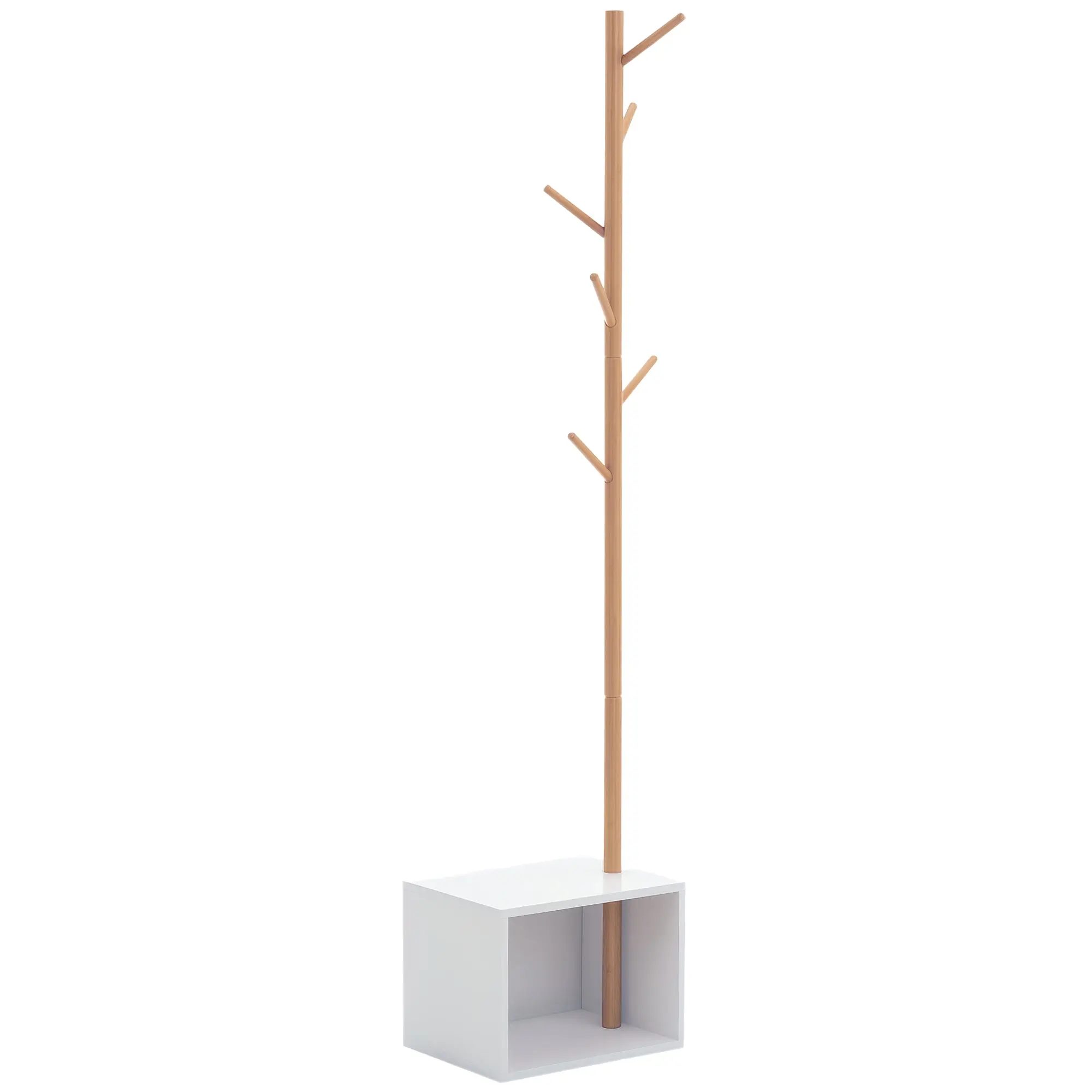 Coat Rack Stand with Shoe Hanging Tree Modern 6 Hooks for Hanging Clothes Bag Bench with Storage Hallway Entry Bamboo and MDF 40x30x180cm