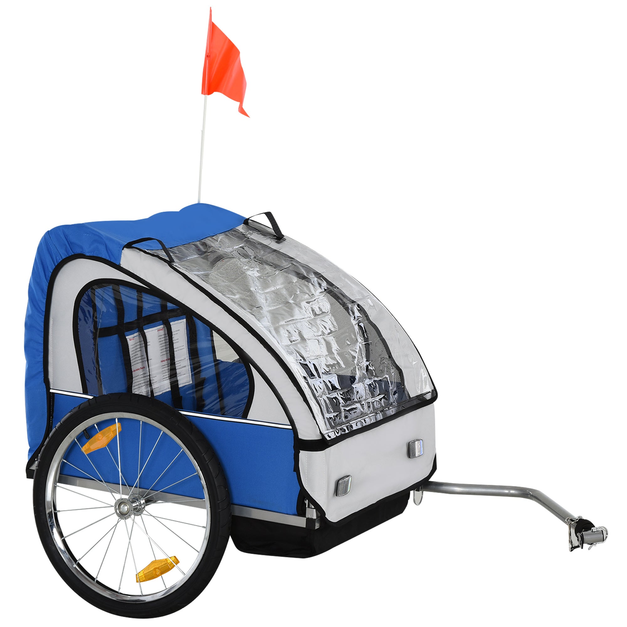 HOMCOM Dvojmiestny Príves pre Deti na Bicykel s 2 Bezpečnostnými Pásmi, Oceľovým Rámom a Modrým Oxford Tkaninovým Krytom