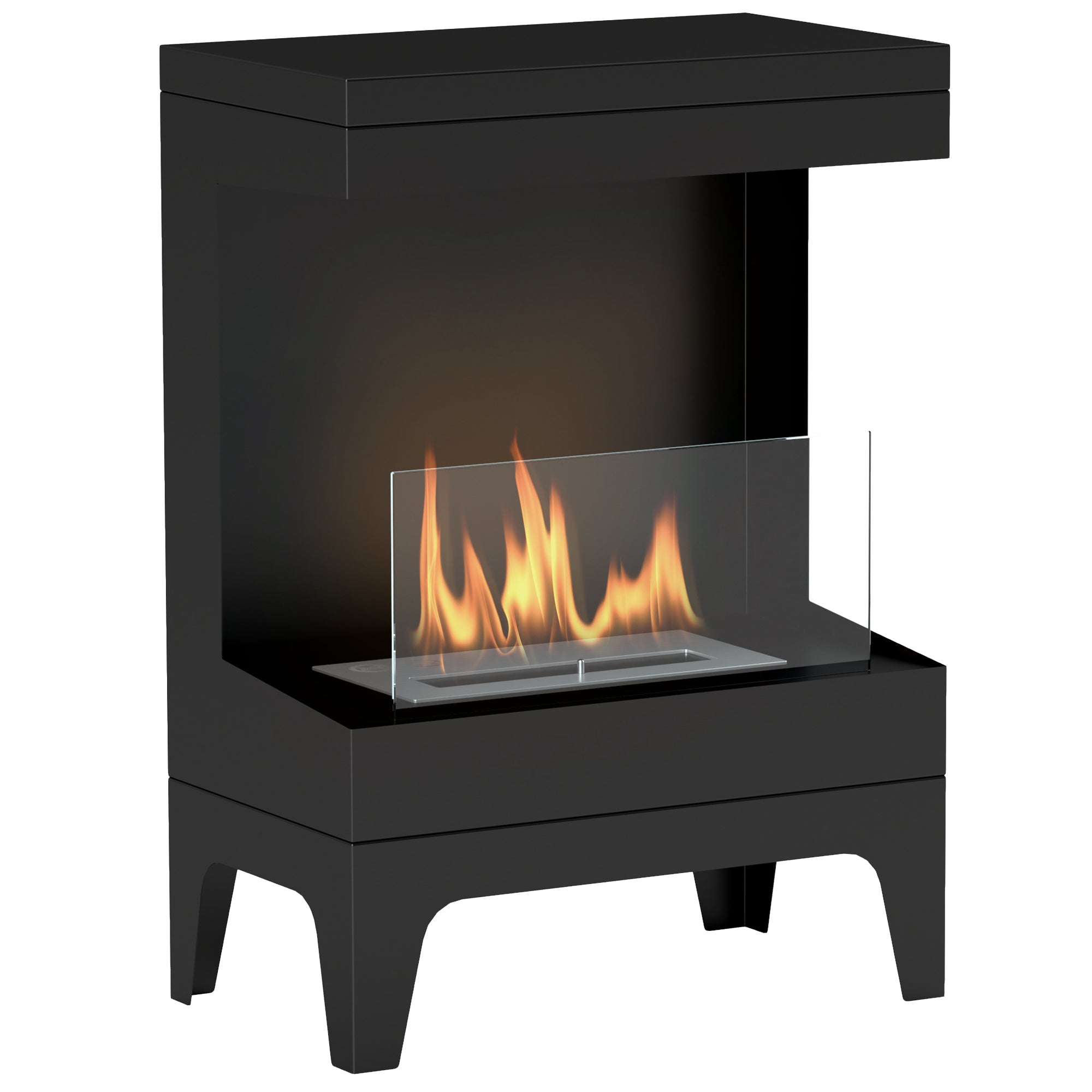 HOMCOM Bioethanol-Kamin Freistehender Bioethanol-Ofen mit 0,9 L Edelstahl-Löschbrenner Brenndauer 3,3 Stunden für Innenräume 15-20 m² 38x22x54 cm Schwarz