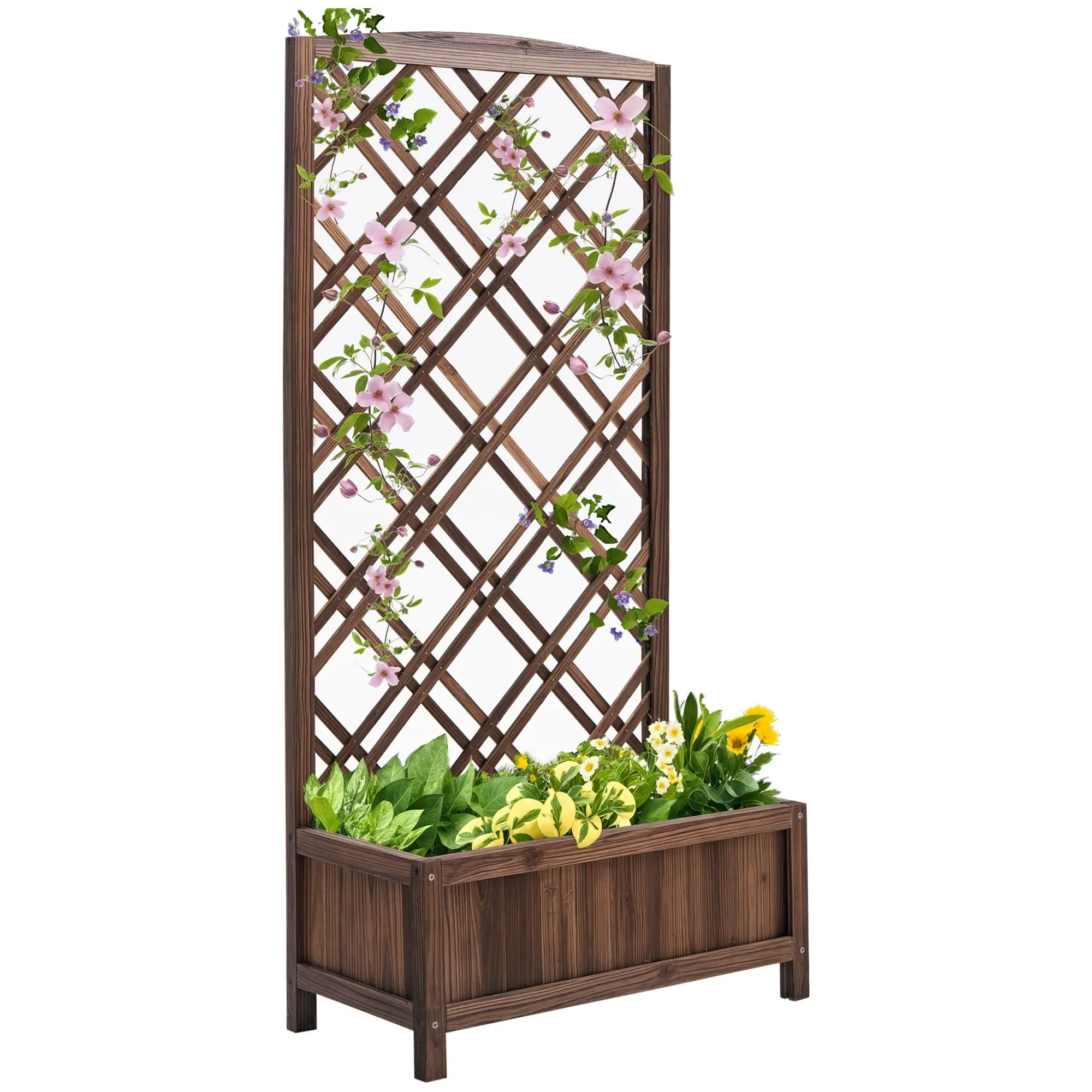 Planter with Trellis Wooden Garden Planter with Climbing Frame for Plants in Outdoor Terrace Garden Balcony 60x30x122.5 cm Brown