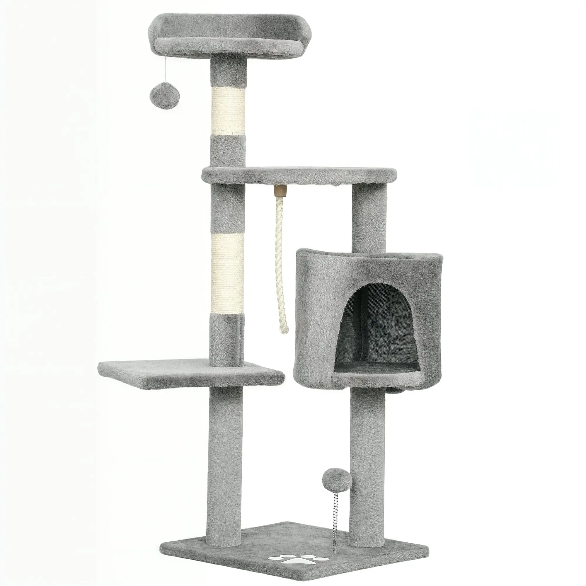 Multi-Equipment Cat Tree Scratching Posts Scratchers Platforms Hideaway Rope Toys 40L x 40W x 114H cm Gray
