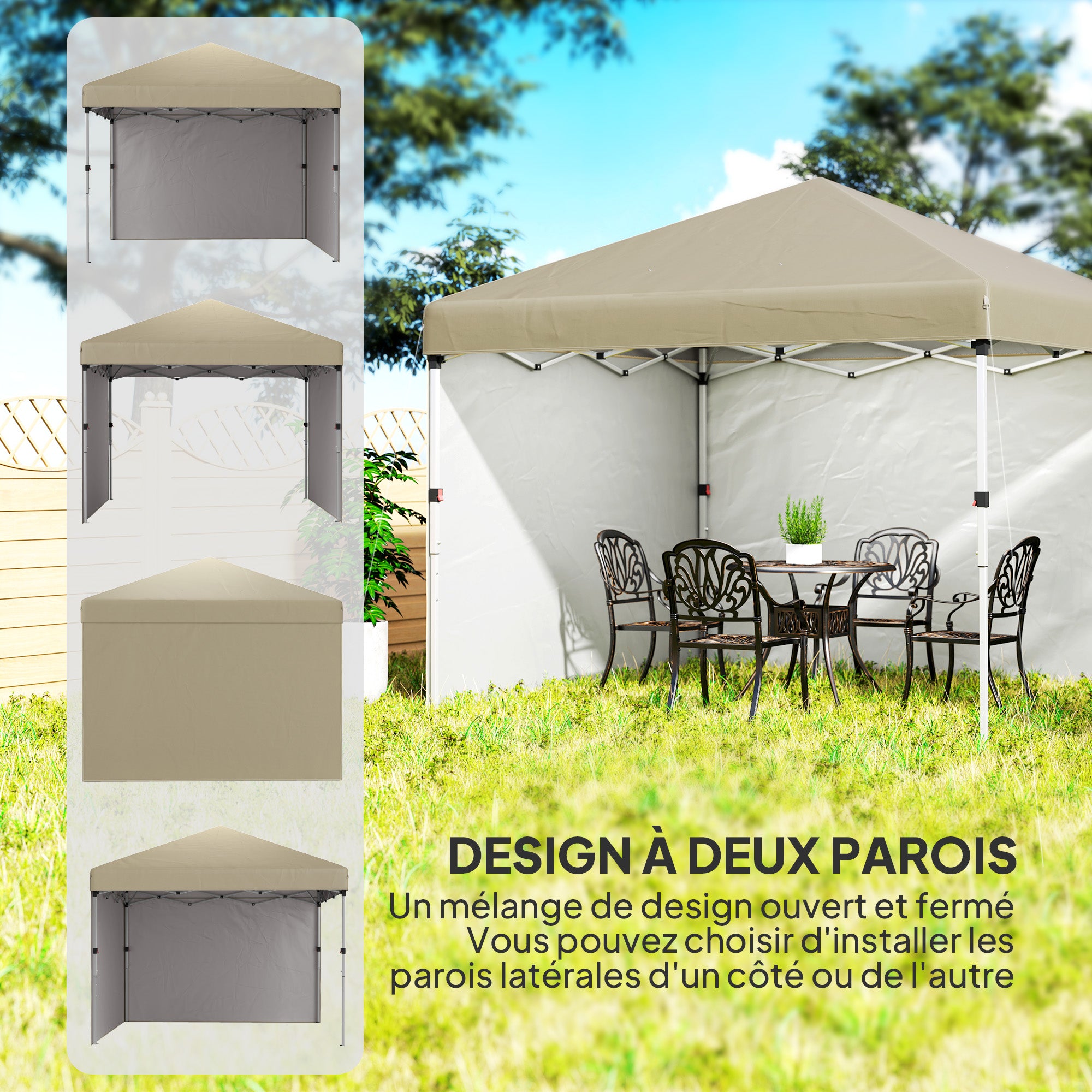 Αναδιπλούμενη Κατασκευή Κήπου Outsunny Pop-Up με Ρύθμιση Ύψους και Προστασία UV 30+ με 2 Πλευρικούς Τοίχους - Συμπεριλαμβάνεται Σακίδιο Μεταφοράς - Ιδανική για Υπαίθριες Εκδηλώσεις 297 x 297 x 288 cm 