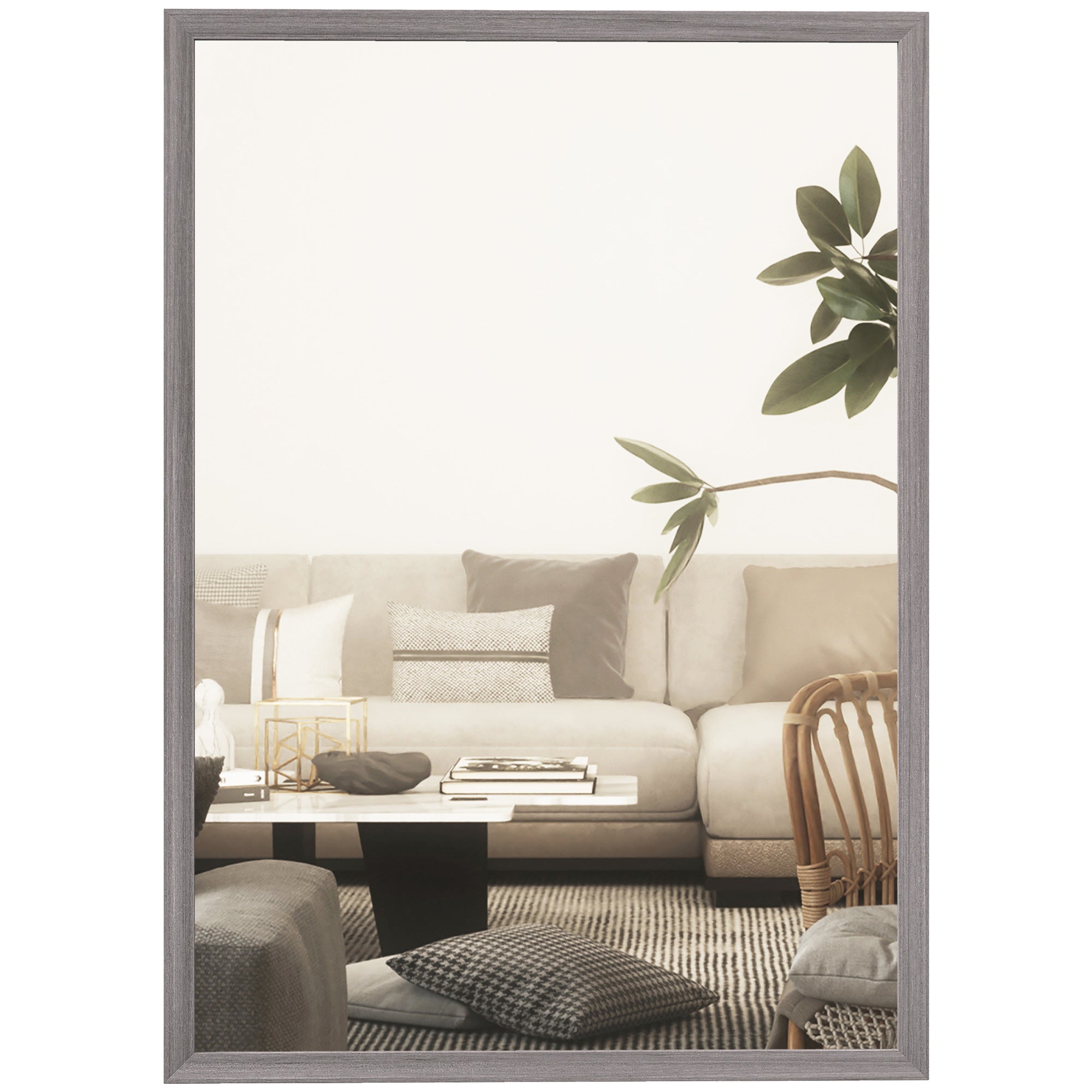 Wall Mirror 50 x 70 cm (20 x 28 in) Rectangular Decorative Hanging Mirror for Bedroom Bathroom Living Room Hallway, Gray