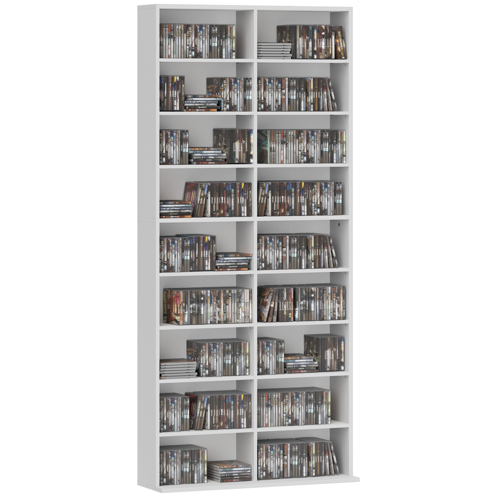 Étagère HOMCOM pour CD, DVD et Blu-ray - Support pour jusqu'à 640 CDs, 360 DVDs ou 430 Blu-rays - Étagère de rangement réglable pour salon 78,5 x 24 x 175 cm Blanc
