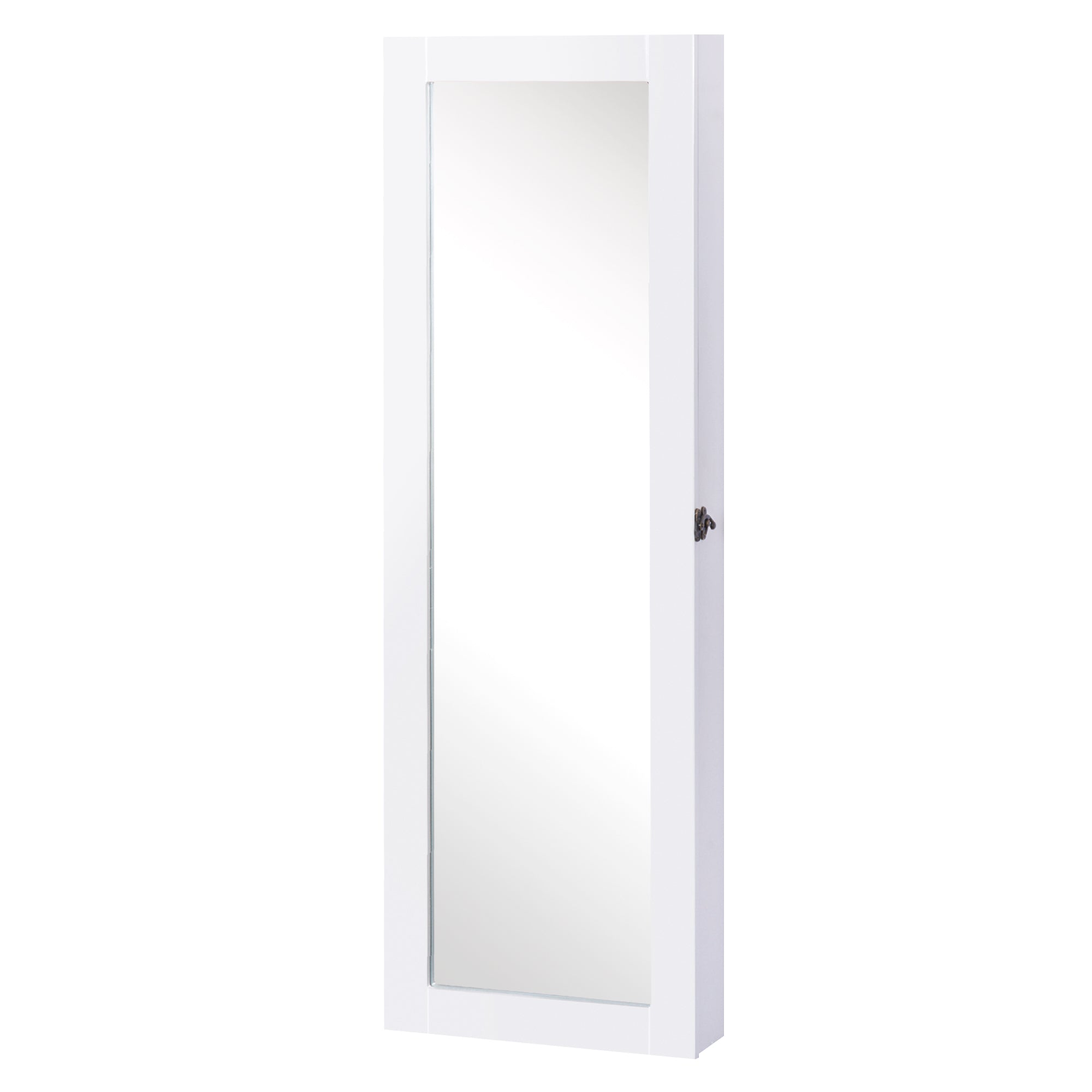 HOMCOM Wandmontierter Schmuckspiegel-Schrank mit Haken und Fächern für Halsketten für Schlafzimmer Wohnraum 37x9.5x112 cm Weiß
