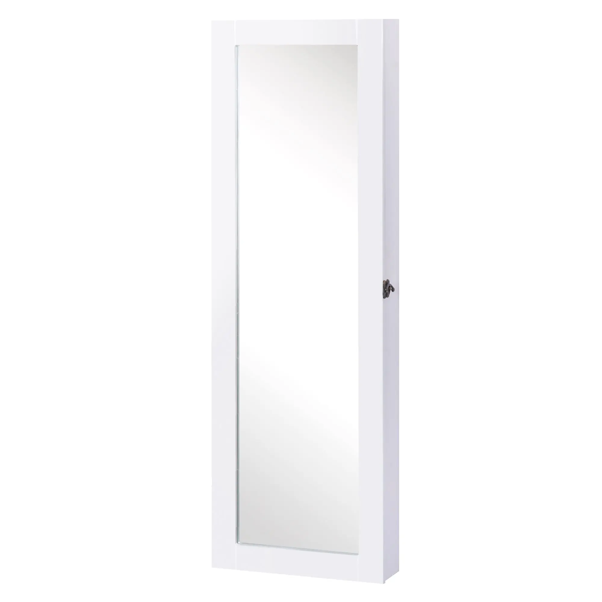 Wall-Mounted Hanging Jewelry Mirror Cabinet Organizer with Hooks and Slots for Necklaces for Bedroom Living Room 37x9.5x112 cm White