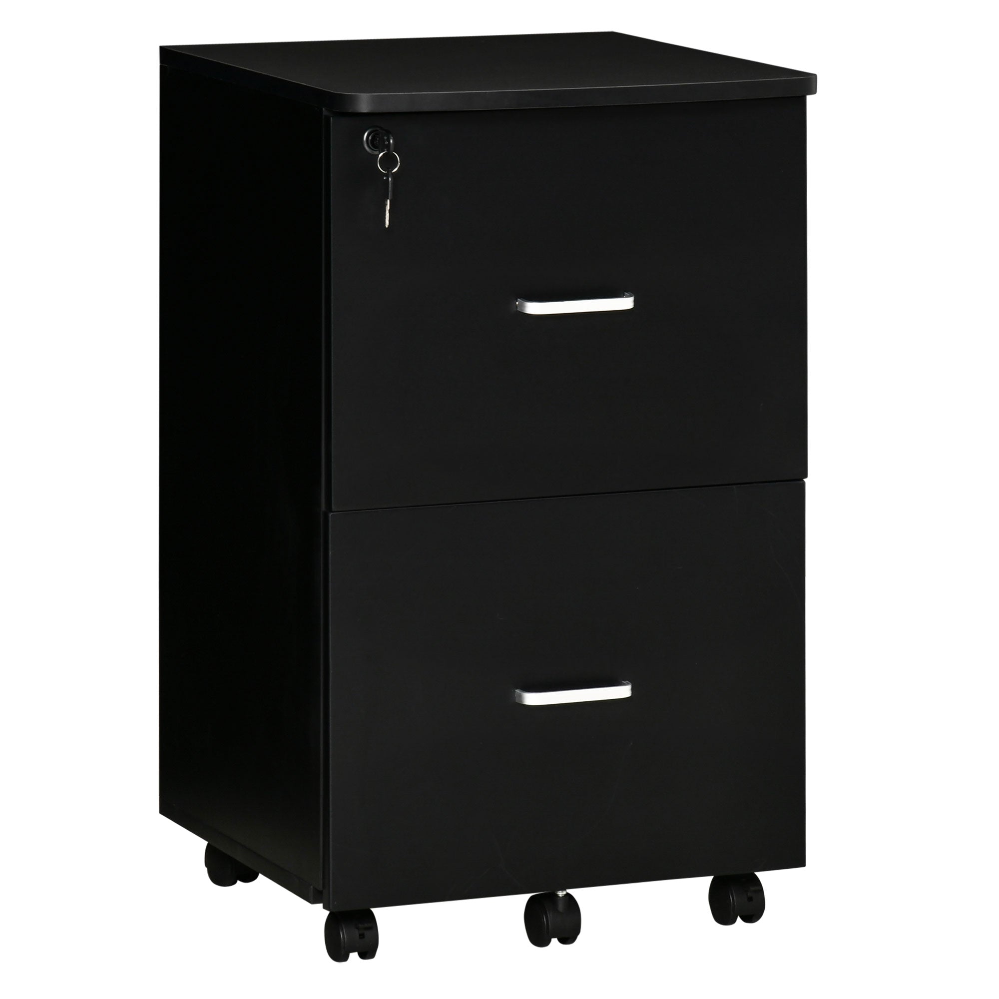 Vinsetto Irodai és Tanulmány Szekrény 2 Zárható Fiókkal, Irodai Pedál 5 Kerekekkel és Asztallap, MDF és Forgácslap Fájl Szekrény, 43x45x72cm, Fekete