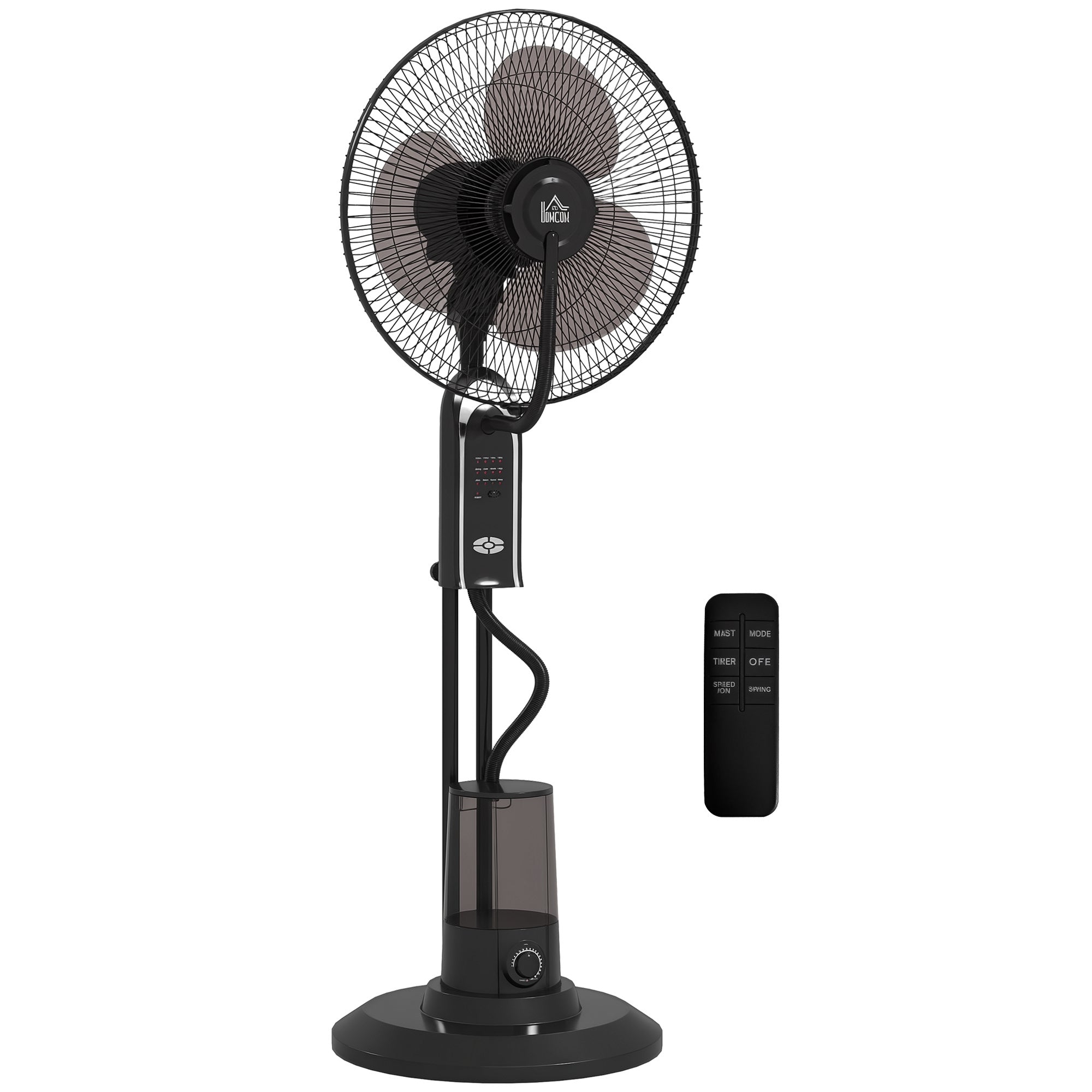 HOMCOM Ventilator Mist Pedestal z vodo, 75 W, časovnik, rezervoar 3,2 L, daljinski upravljalnik, 3 hitrosti, 3 lopatice in LED zaslon Ø44,5 cm Črn