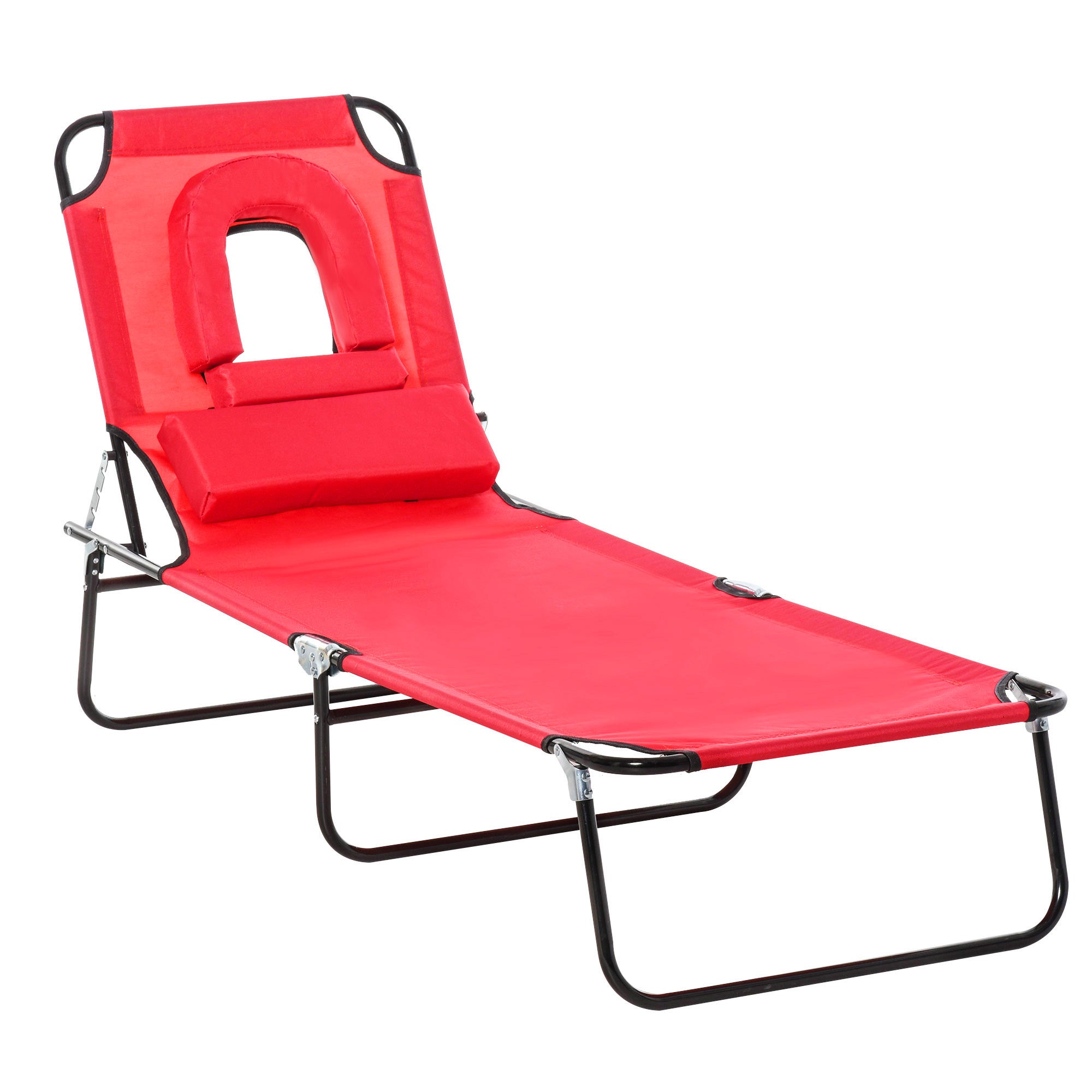 Folding Sun Lounger Reclining 4 Positions Chaise Longue 3 Cushions Provided Red
