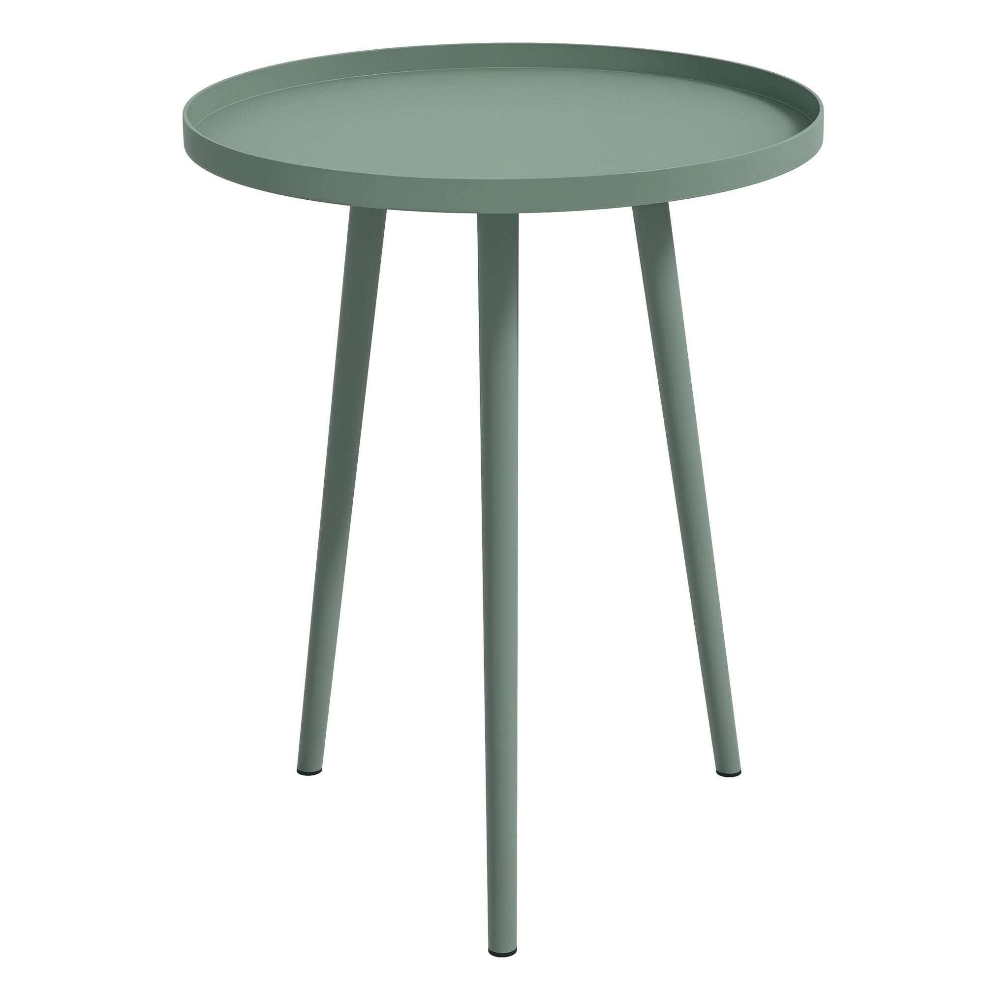 Garden Side Table, weather-resistant outdoor table with raised edge, steel balcony table, round coffee table load capacity 20kg, ?40x50H cm, side table for outdoor indoor balcony terrace Green