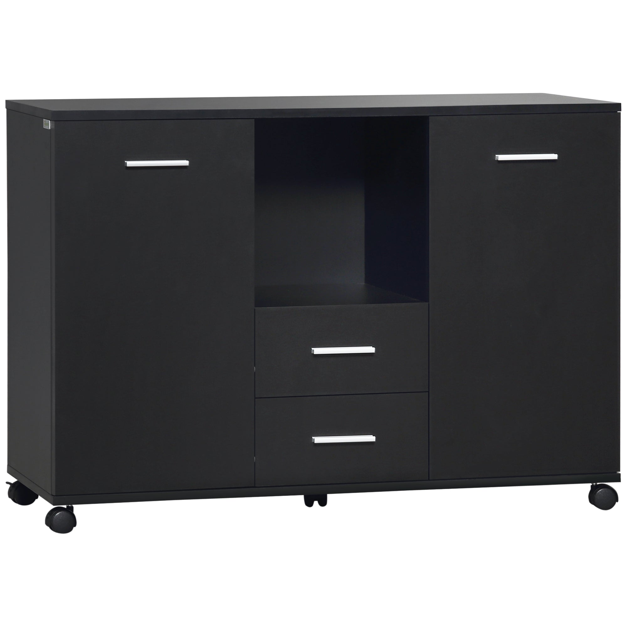 Vinsetto Multifunktionellen Office Cabinet mat 360° Rieder, fir Drucker an Akten, aus Schwaarz Holz 100x40x71cm