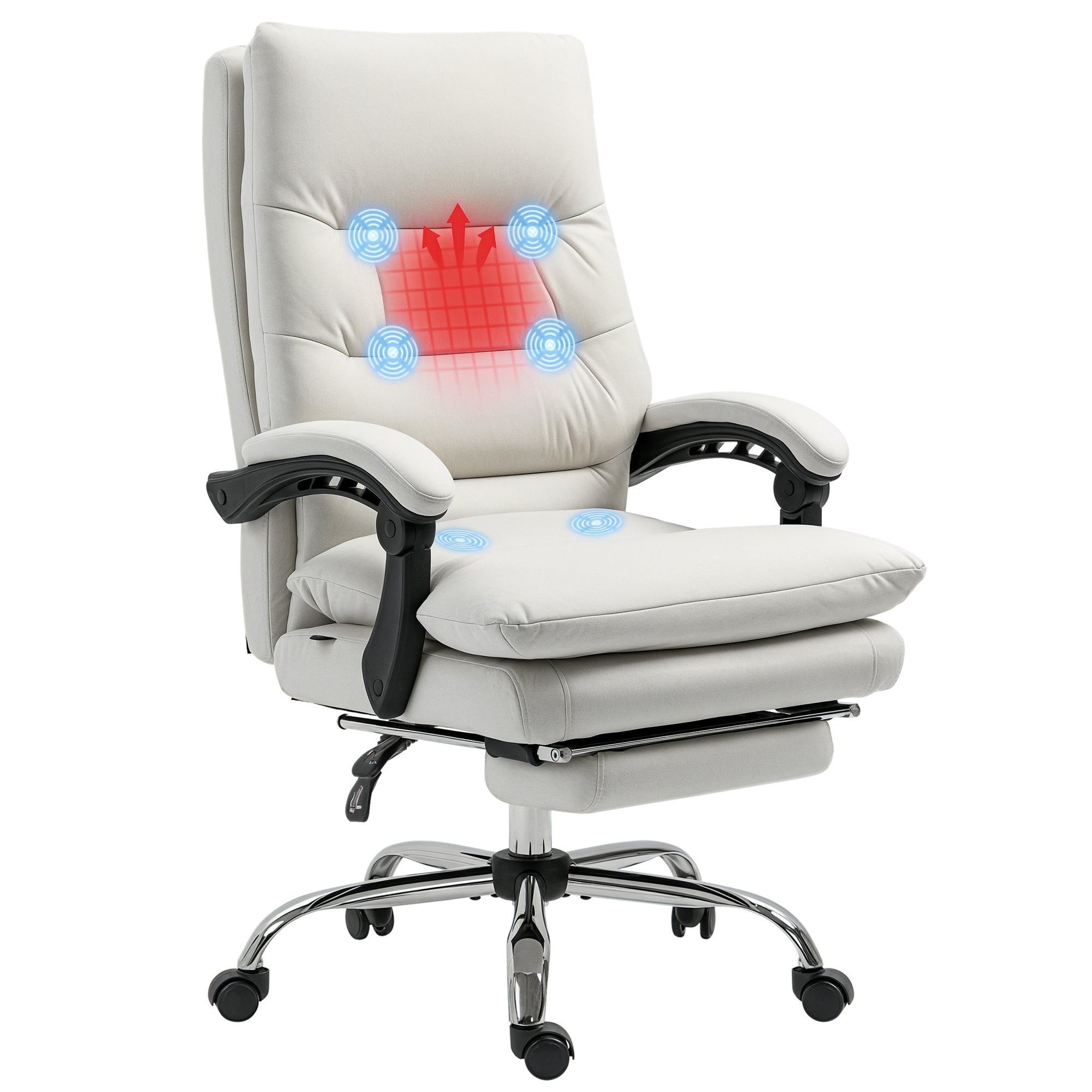 Office Chair with Massage Function, Ergonomic Desk Chair with Reclining Function, Heating Function, Height Adjustable Computer Chair with Footrest, Swivel Function, Cream
