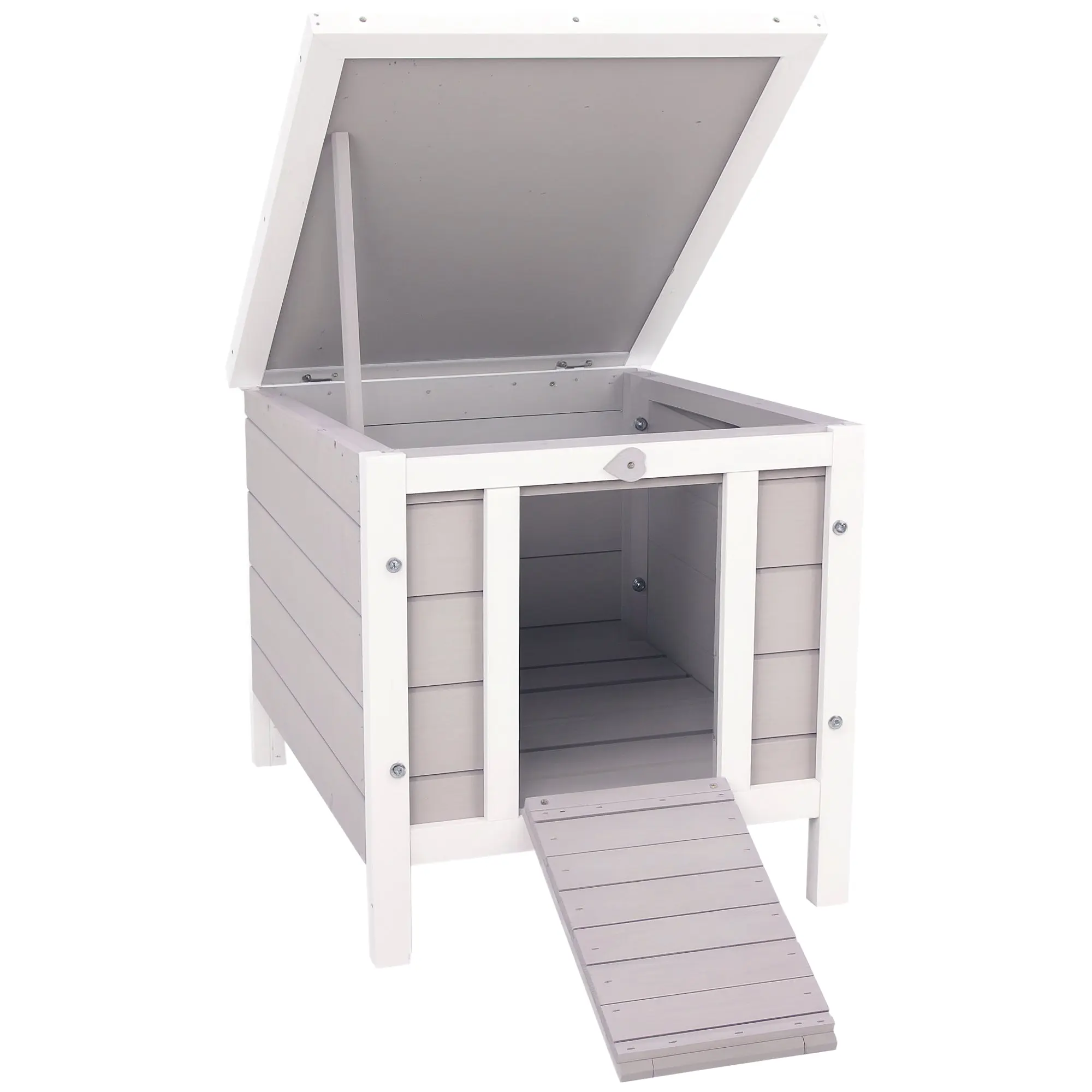 Wooden Rabbit Hutch Outdoor Cage Shelter for Small Pets with Flip Asphalt Roof and Non-Slip Ramp 42x51x43 cm Gray