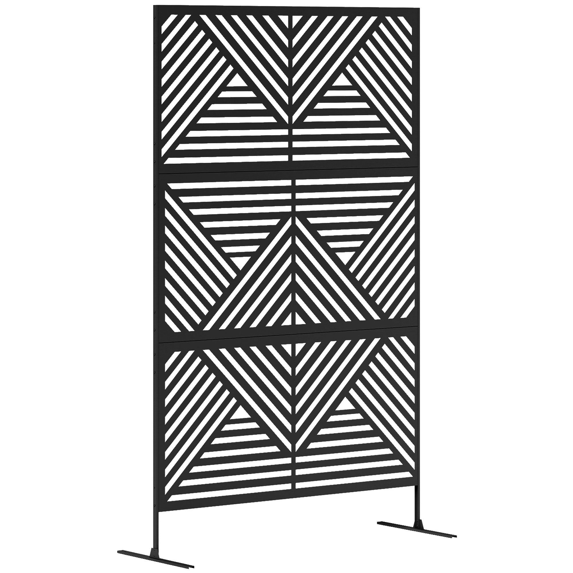 Outsunny Dekorativer Outdoor-Trenner mit Diamantmotiven und 2 Füßen, Hochwertiger Stahl-Gartenscreen für Balkon und Terrasse, 122x45x198 cm