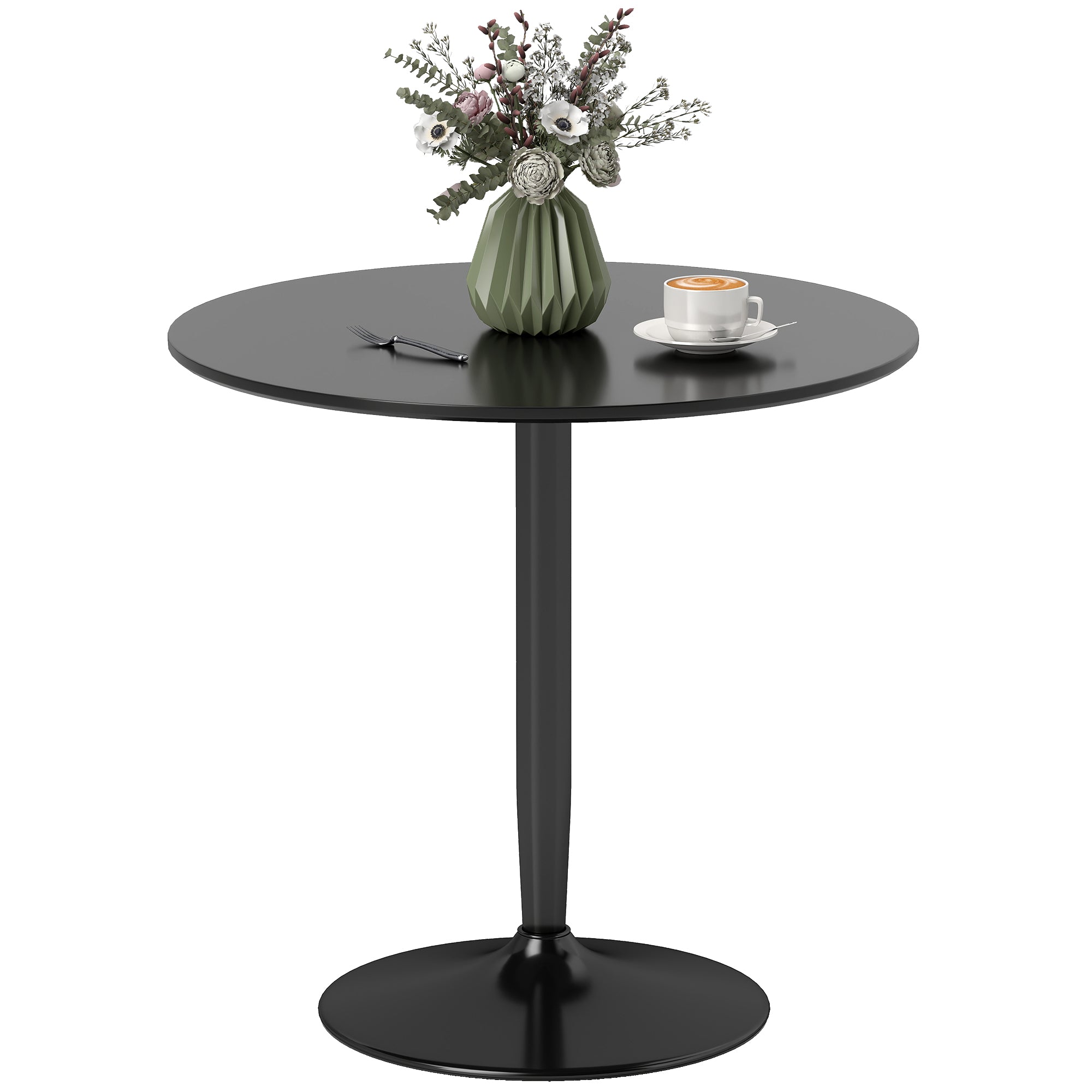 HOMCOM runt matbord Ø80 x H75 cm – köksbord för 2 personer med pulverlackerad stålpelare och halkfria fötter, svart