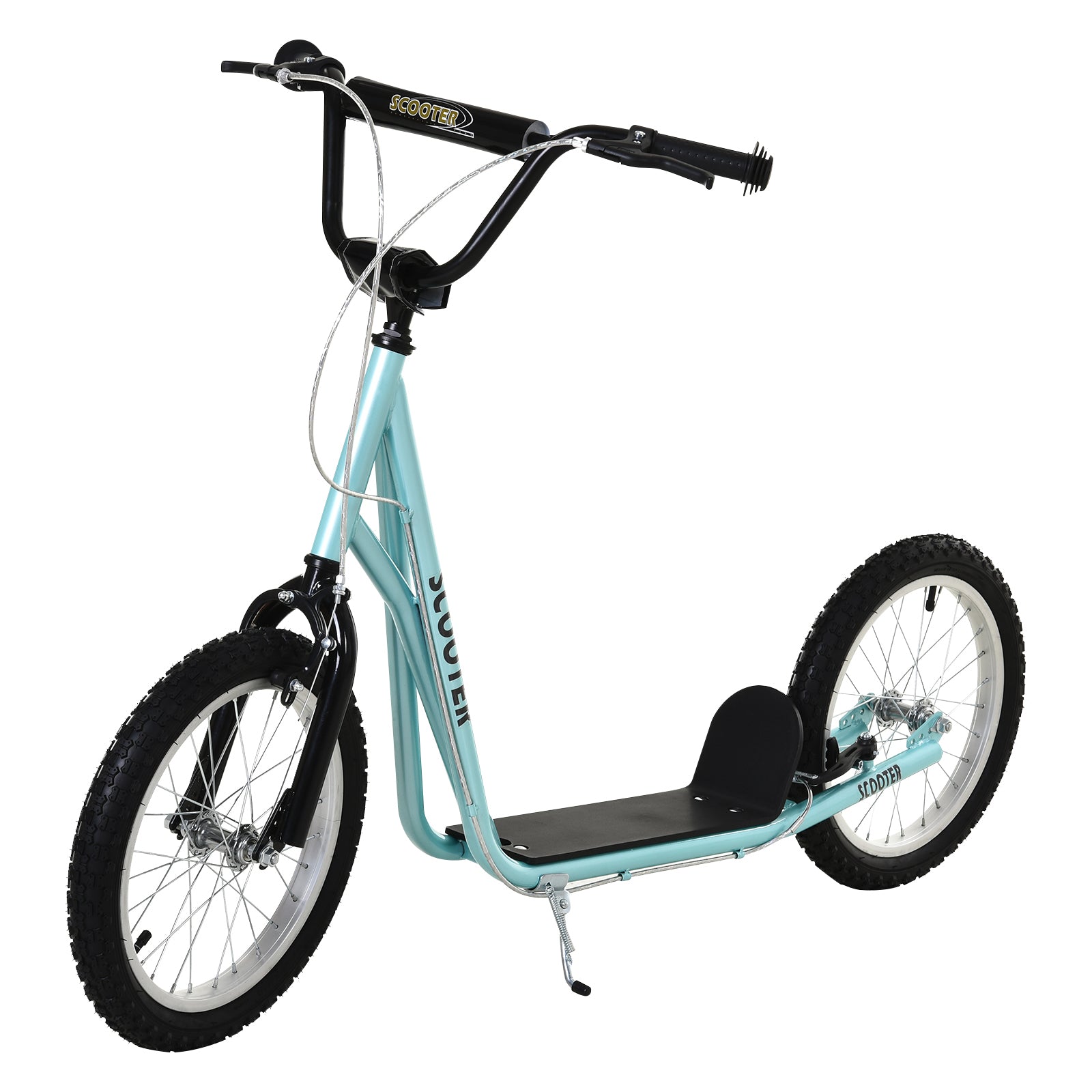 HOMCOM Kinder Scooter Kickboard Scooter für Kinder mit Luftreifen und Handbremse, wasserdicht und faltbar, ab 5 Jahren, 16 Zoll, Hellblau, 139 x 58 x 90-96 cm