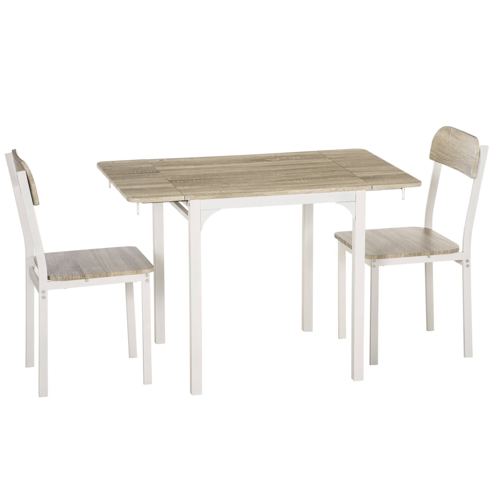 HOMCOM 3er Essgruppen Set mit 2 Stühlen und 1 Tisch - Klappbarer Esstisch für kleine Küchenräume - Metall MDF Natur+Weiß 110 x 70 x 75 cm