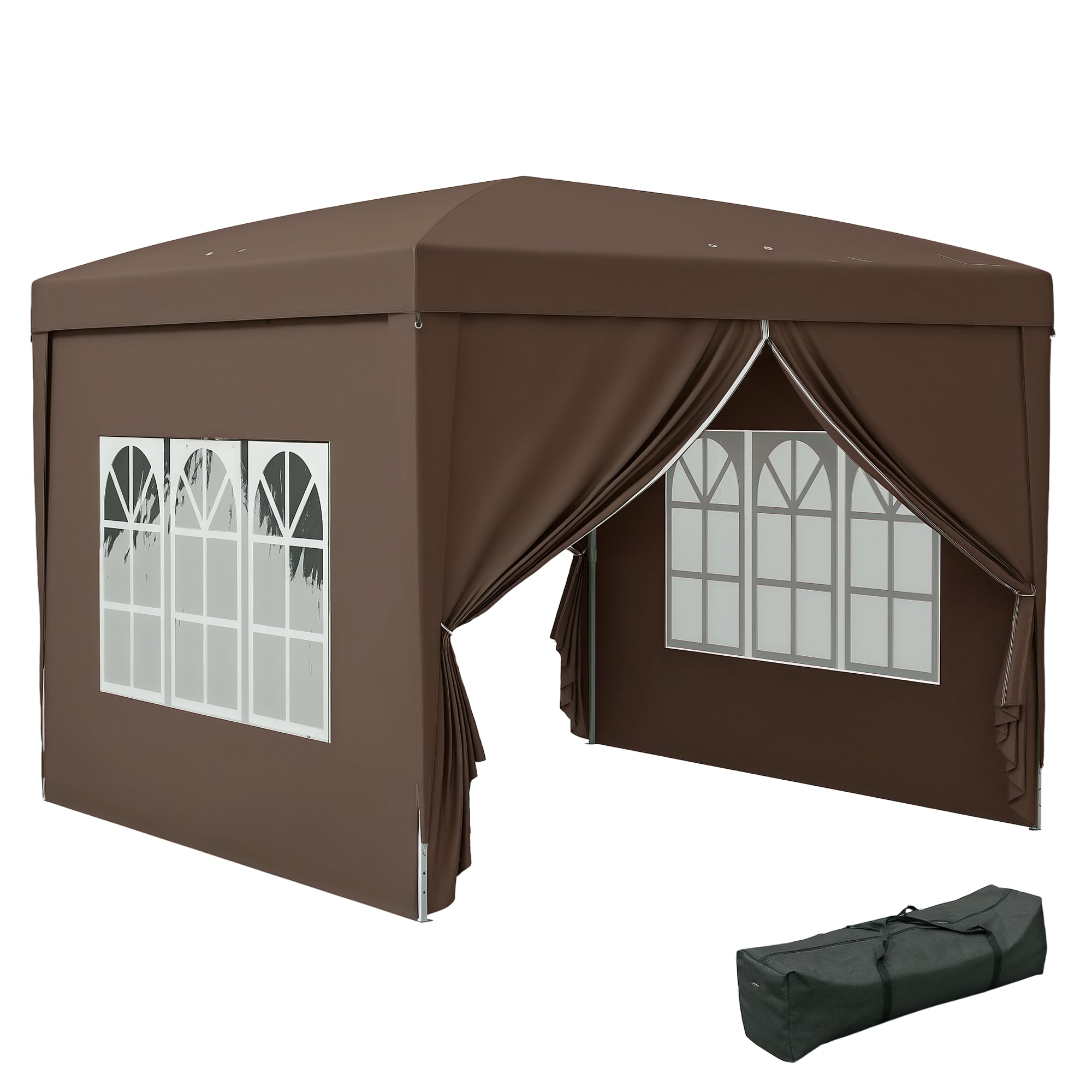 Pavilion Outsunny 3x3μ, Αδιάβροχος Σταθερός Χειμερινός Αναδιπλούμενος Pavilion, UV Προστασία 50+, Αναδιπλούμενη Σκηνή Κήπου με 4 Πλευρικές Πάντες και Τσάντα, Pavilion Κήπου για Camping, Καφέ