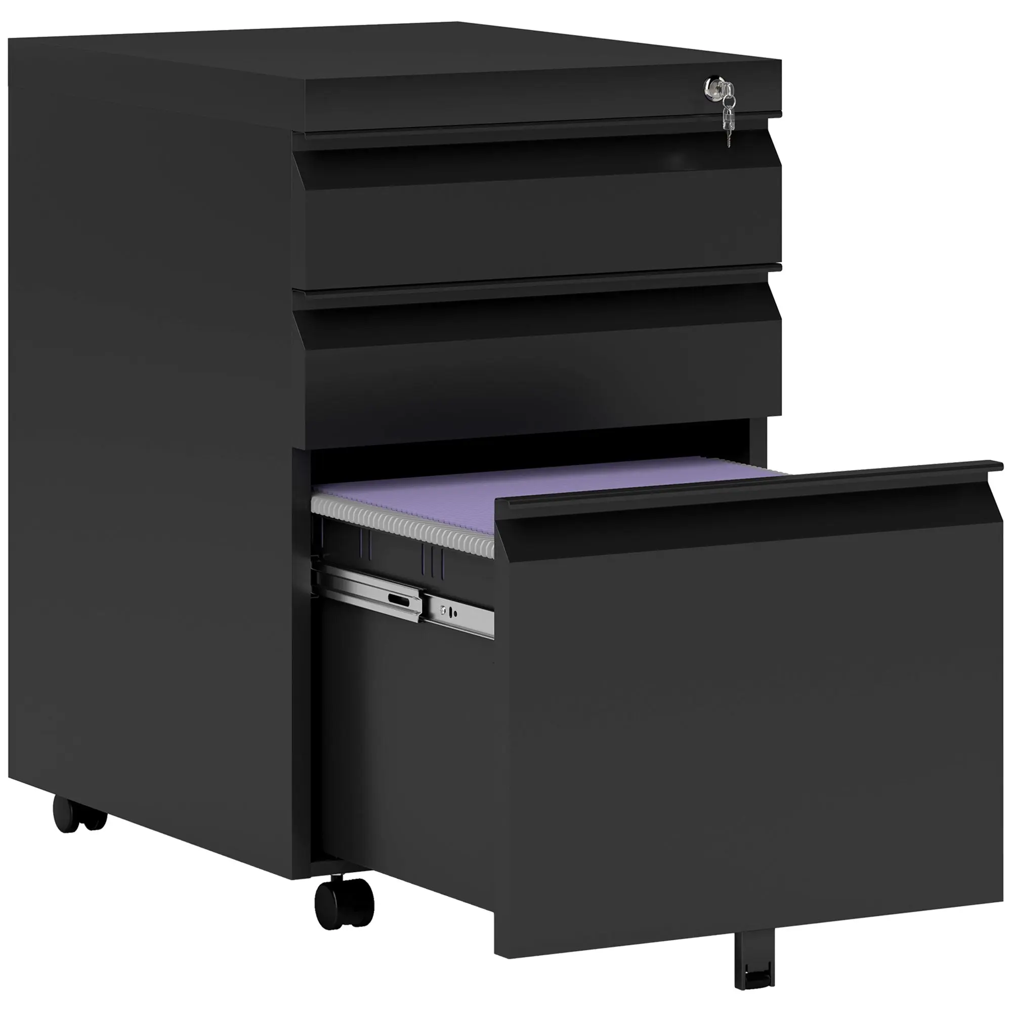 Mobile File Cabinet with 3 Drawers Lockable Rolling File Cabinet with Concave Handle, Drawer Cabinet for Office, Home Office, 39 x 48 x 60 cm, Black