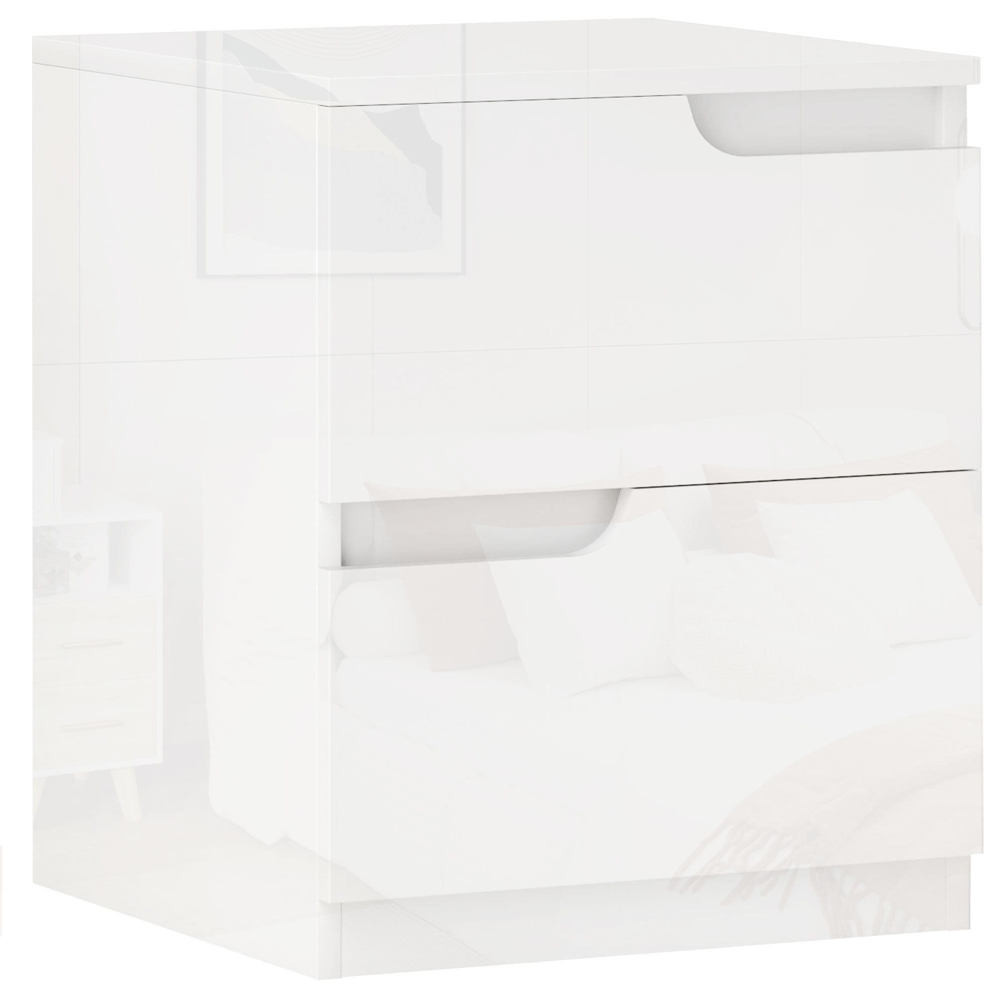 HOMCOM Modern és Minimalista 2 Fiókos Fiókos Szekrény, Chipboard Fa Komód, 40x40x48 cm, Fényes Fehér