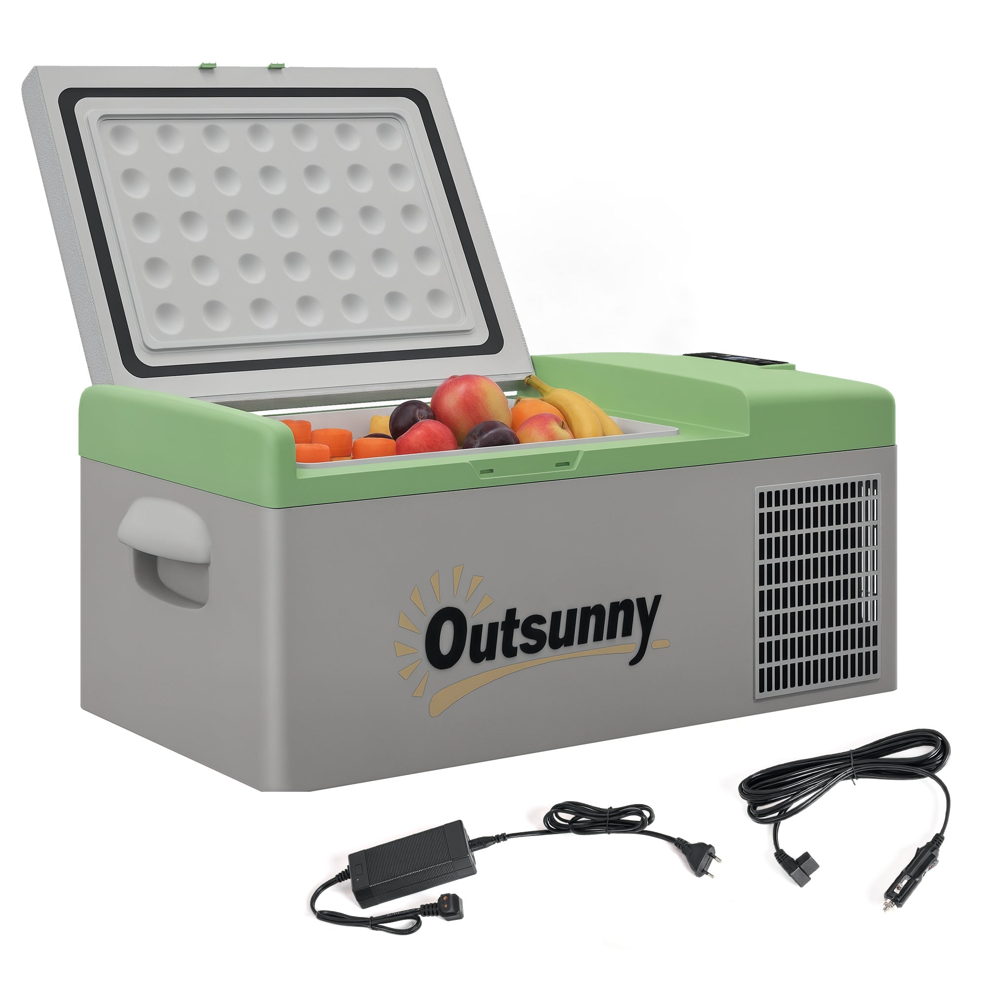 Outsunny Kompressor Køleboks 16L, Bil Køleboks 12/24V DC & 100-240V AC, ned til -20°C, Bærbar Fryser med MAX/ECO Mode, Mini Køleskab til Camping, Lastbil, Båd, RV og Udtag
