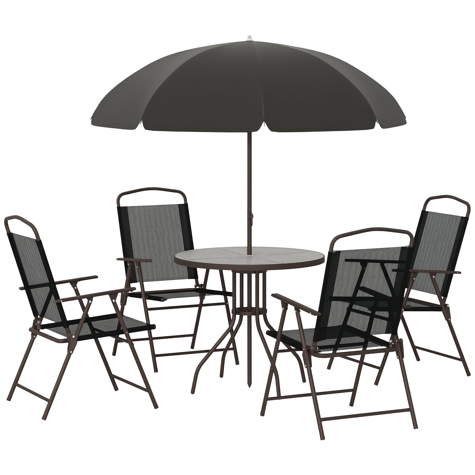 Outsunny Tuinmeubels Set met 4 Stoelen, 1 Tafel en 1 Parasol Texteline Aluminium en Polyester Zwart