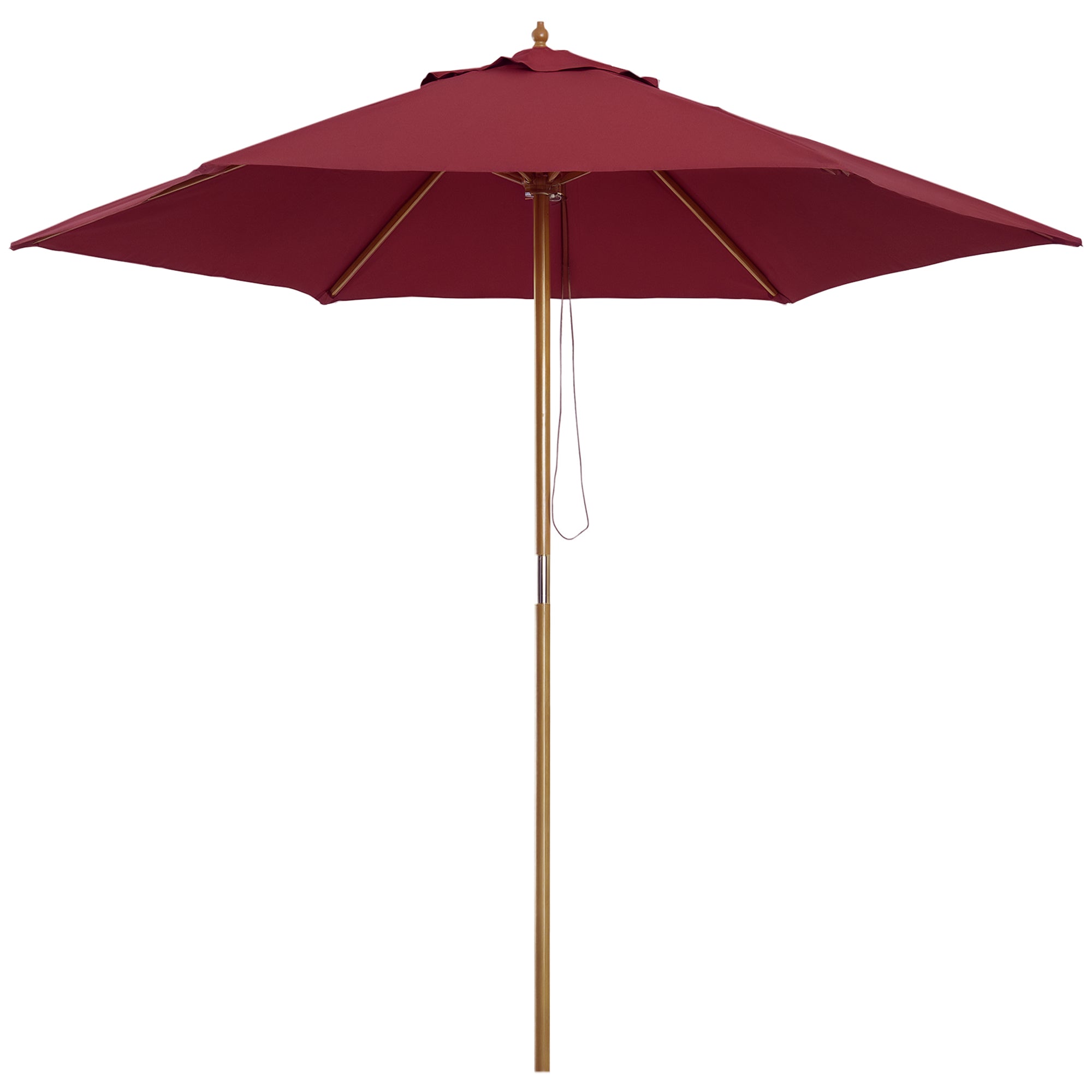 Outsunny Aednik Umbrella Ø250x230 cm Terrassi Parasiit 6 Bambusest Ribidega Eemaldatav Post, Anti-UV Veekindel ja Puitraam Rannale/Patiole Burgundia Punane