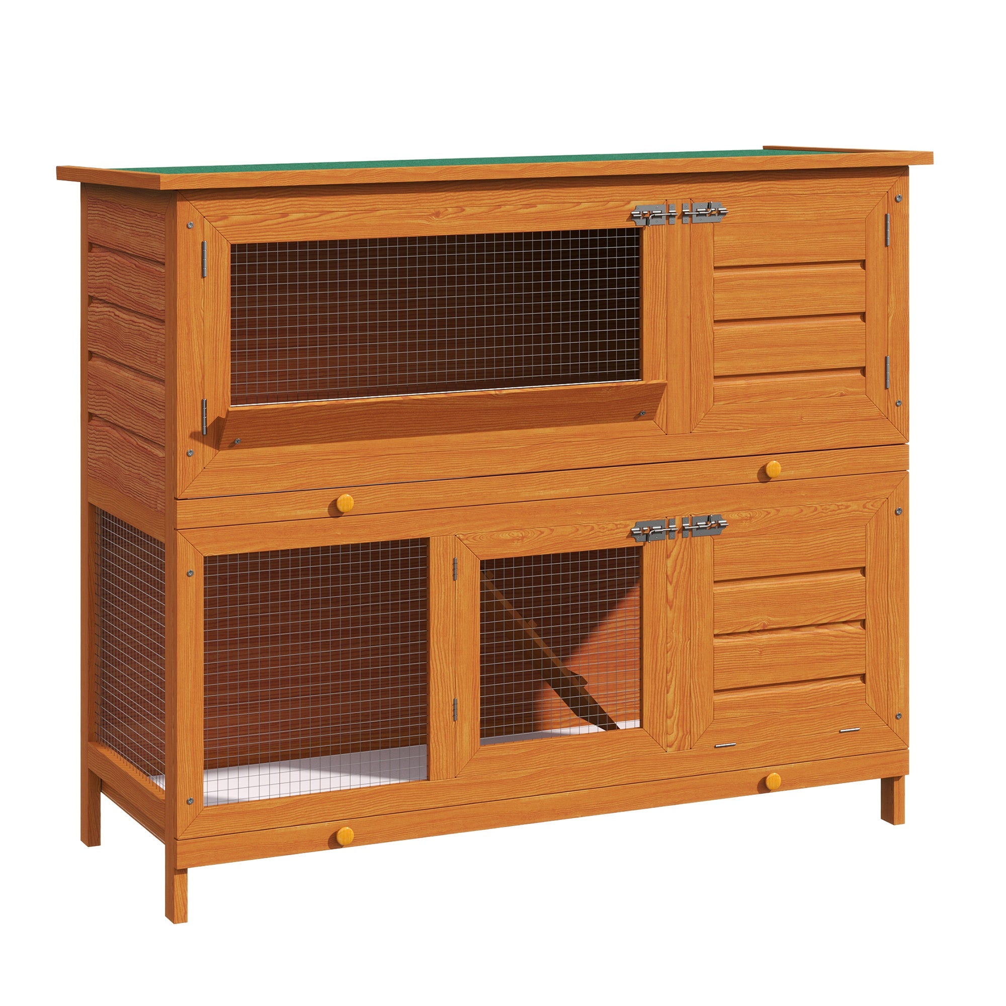 Maison de Lapin en Bois PawHut à 2 Étages pour Extérieur avec Toit en Asphalte Ouvrant, Rampes et 2 Plateaux Amovibles 120x48x100 cm Bois Naturel