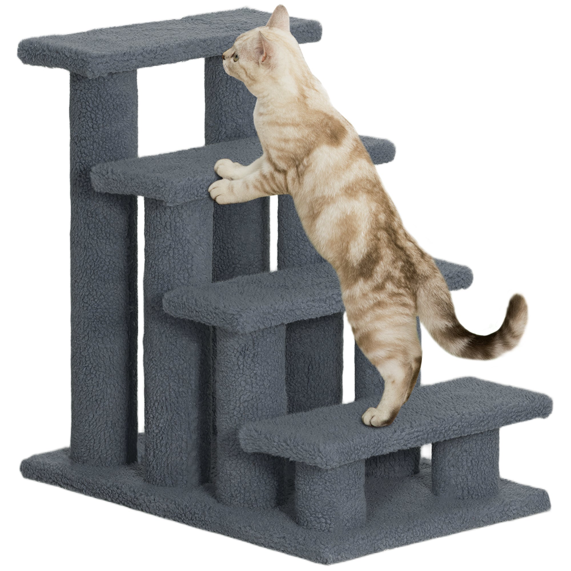 Escalier pour animaux PawHut - Escaliers pour chats et chiens 4 marches Gris 63,5x43x60cm