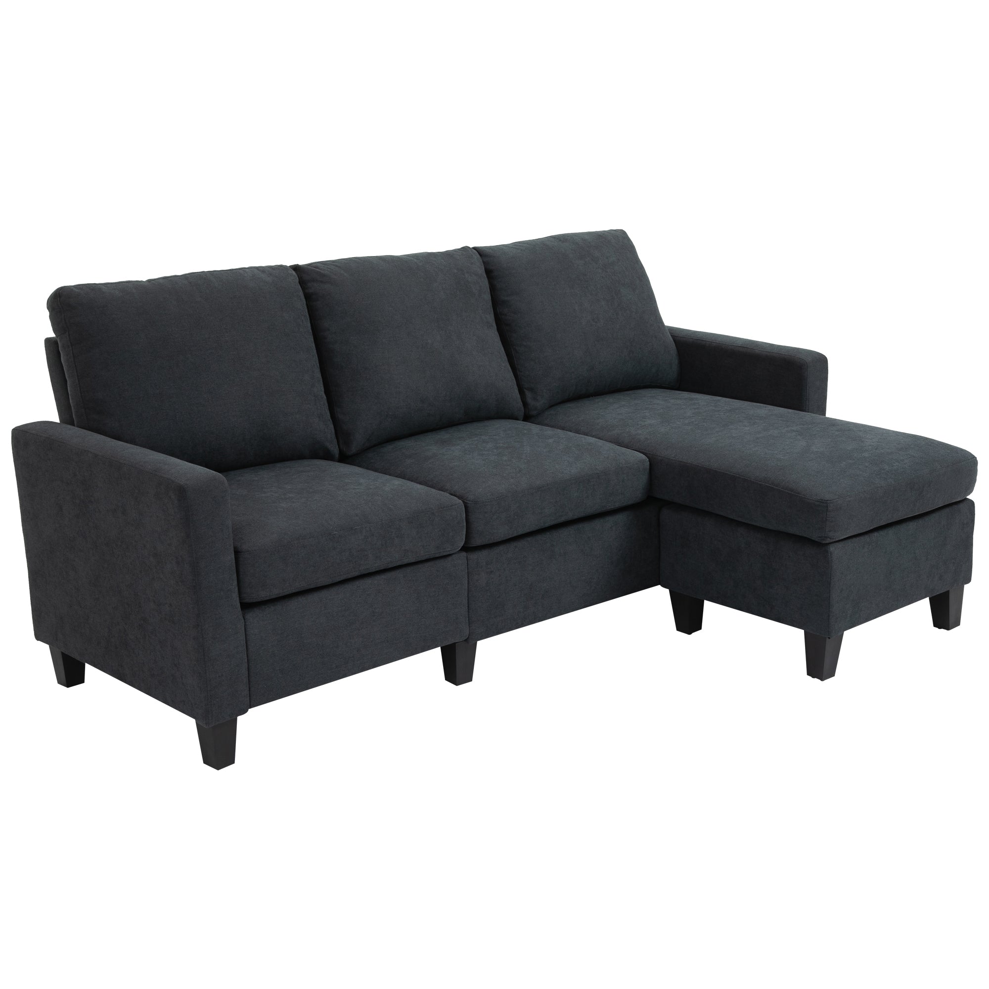 Corner Sofa with Sleeping Function, 3 Seater Sofa and Cushions, L-Shape Couch for Living Room, Bedroom 197 x 139 x 91 cm, Polyester, Dark Gray