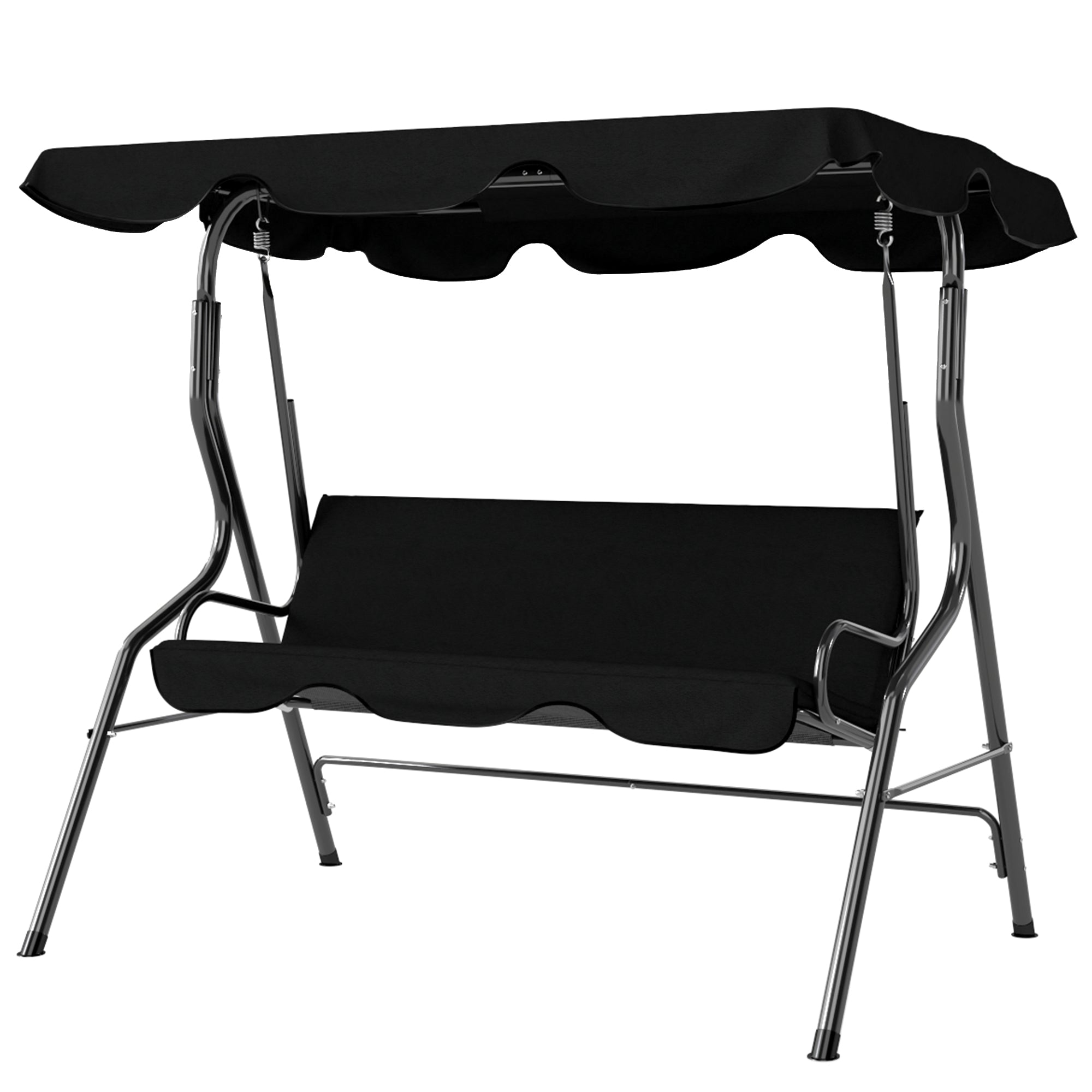 Outsunny 3-sits Trädgårdshängmatta med Vattentätt Tak Justerbara Kuddar för Sits och Ryggstöd 1,7L x 1,1B x 1,53H m Stål Polyester Svart