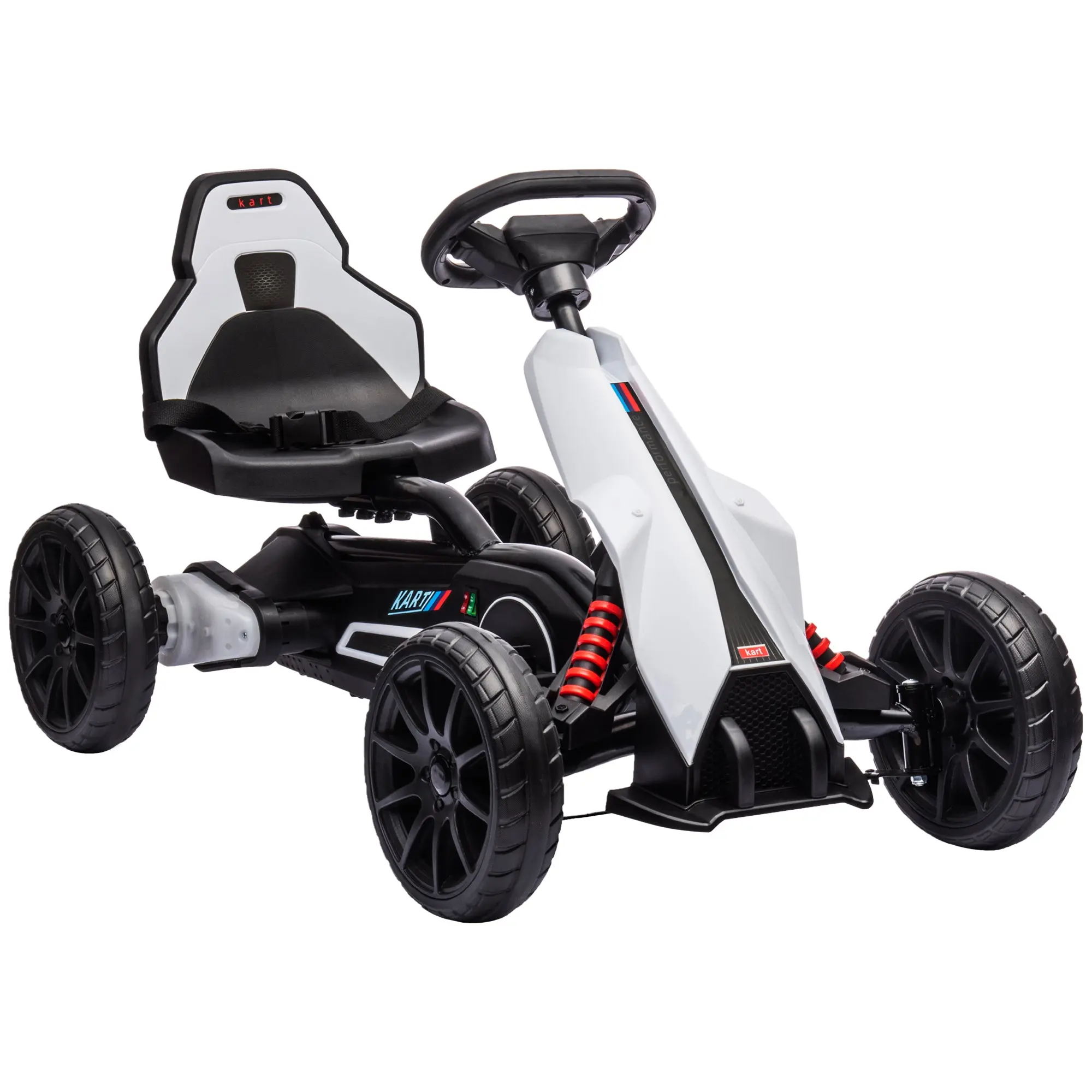 Kids Electric Go-Kart 12V 3-5km/h Drift Kart with 2-Speed Modes, Safety Belt, Steering Wheel, Children's Go-Kart for 3-8 Years Kids, White