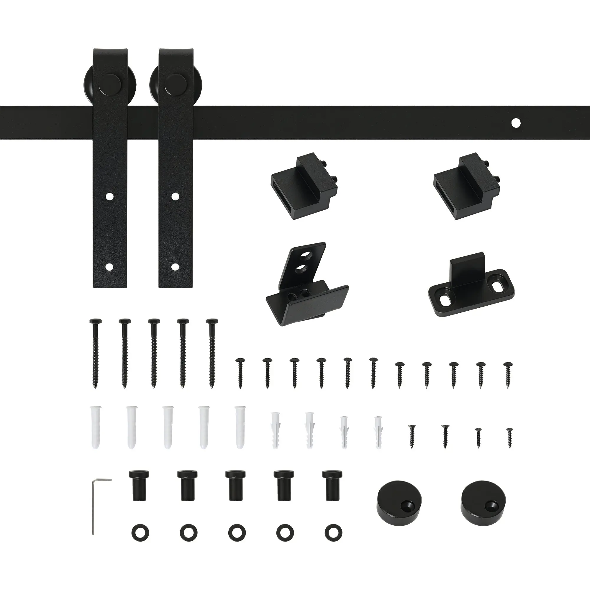 183 cm Sliding Door Complete Set Sliding Door Hardware Kit with Floor Guide, Sliding Door Track, Sliding Door Rollers System for Single Wooden Sliding Door
