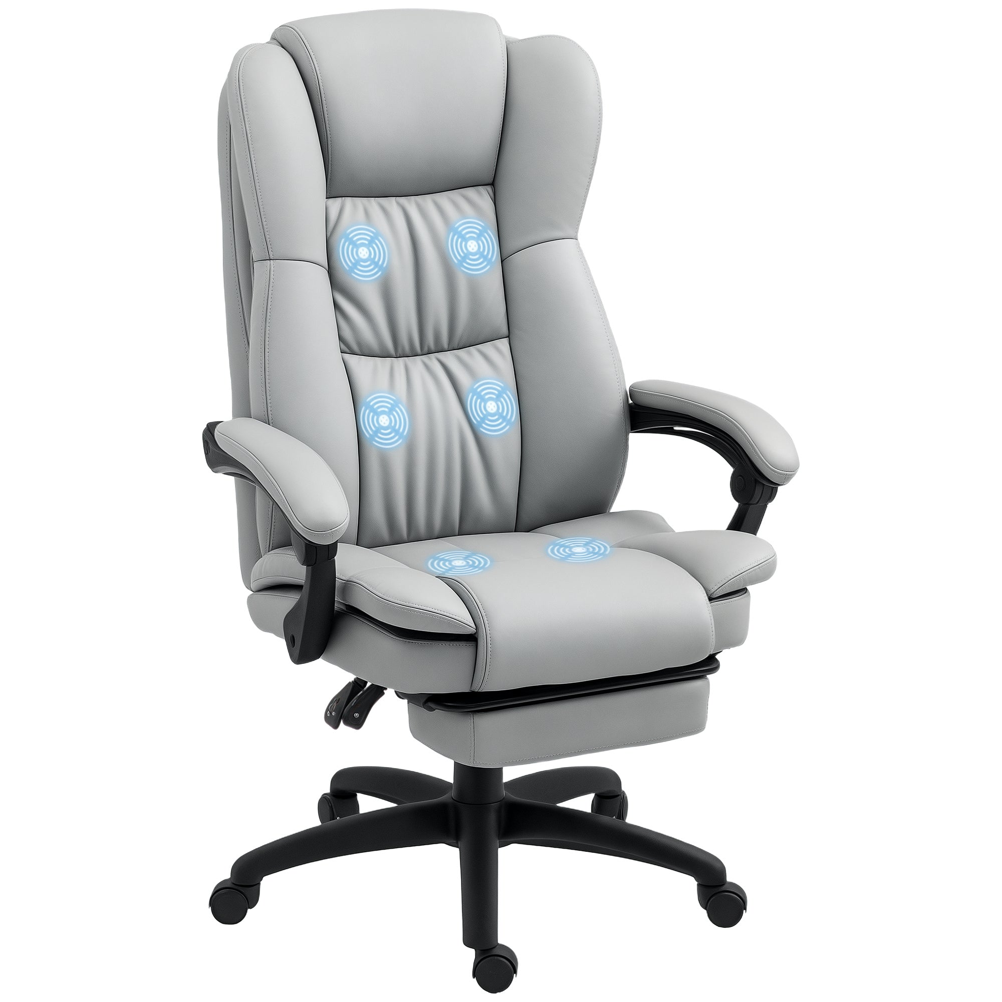 Office Chair with Massage Function, Ergonomic Desk Chair with Recline Function, Height Adjustable Executive Chair with Swivel Function, Footrest, Remote Control, PU Leather, Light Grey