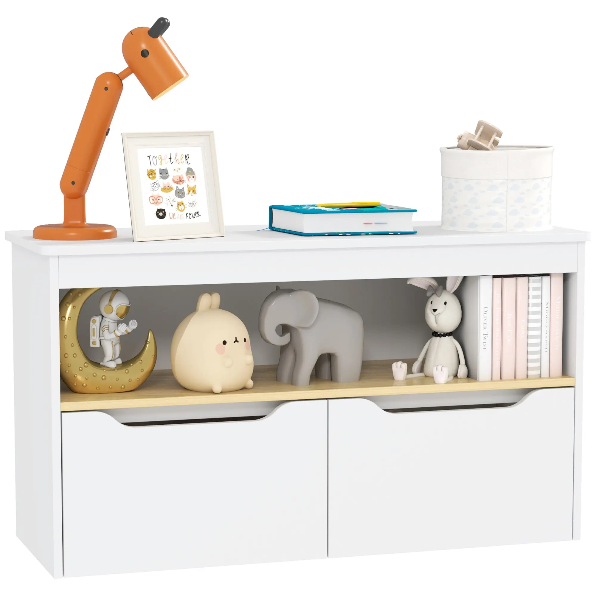 Children's Toy Shelf Bookcase with 2 Drawers and Compartment for Living Room Bedroom Playroom 80x30x45 cm White