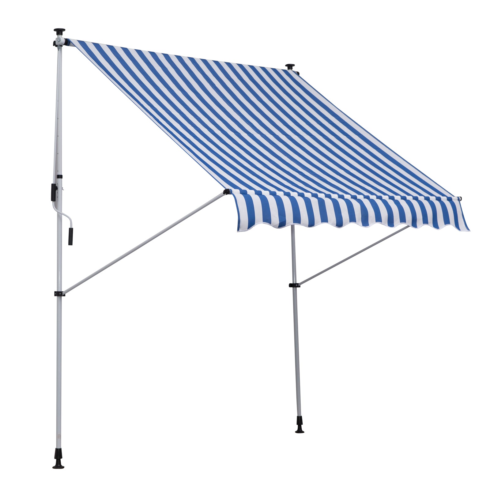 Outsunny Klemme Markise med Håndsving Justerbar Højde Utrækkelig Markise Smudsafvisende, Vejrbestandig Balkonmarkise 150cm Bred Terrasse Markise til Terrasse Balkon Veranda Blå+Hvid