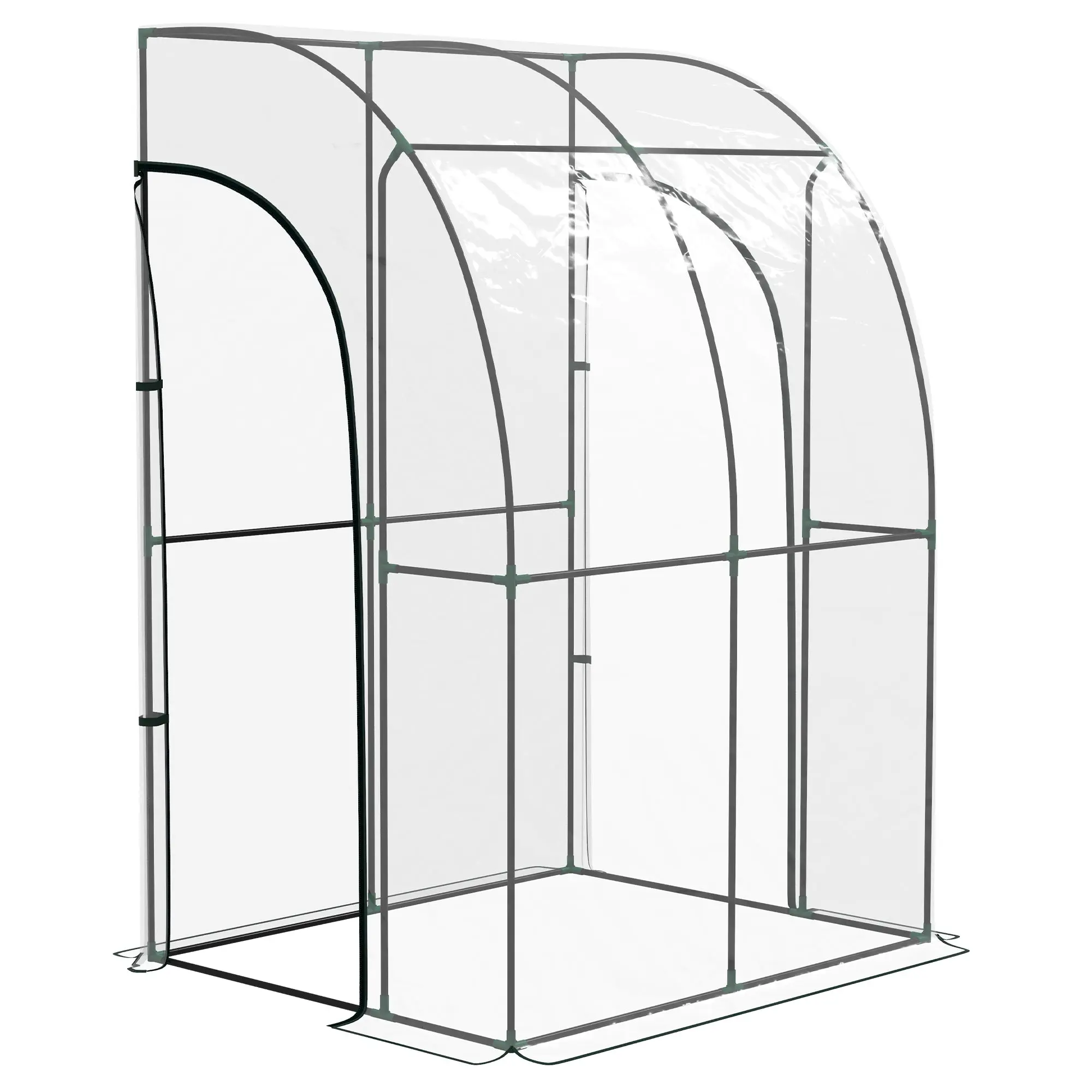 Lean-To Garden Greenhouse, Balcony Greenhouse, Reinforced PVC Tarpaulin, Steel Frame, 2 Roll-Up Zippered Doors, for Vegetables Plants Flowers, Indoor and Outdoor, 143x118x212cm, Transparent