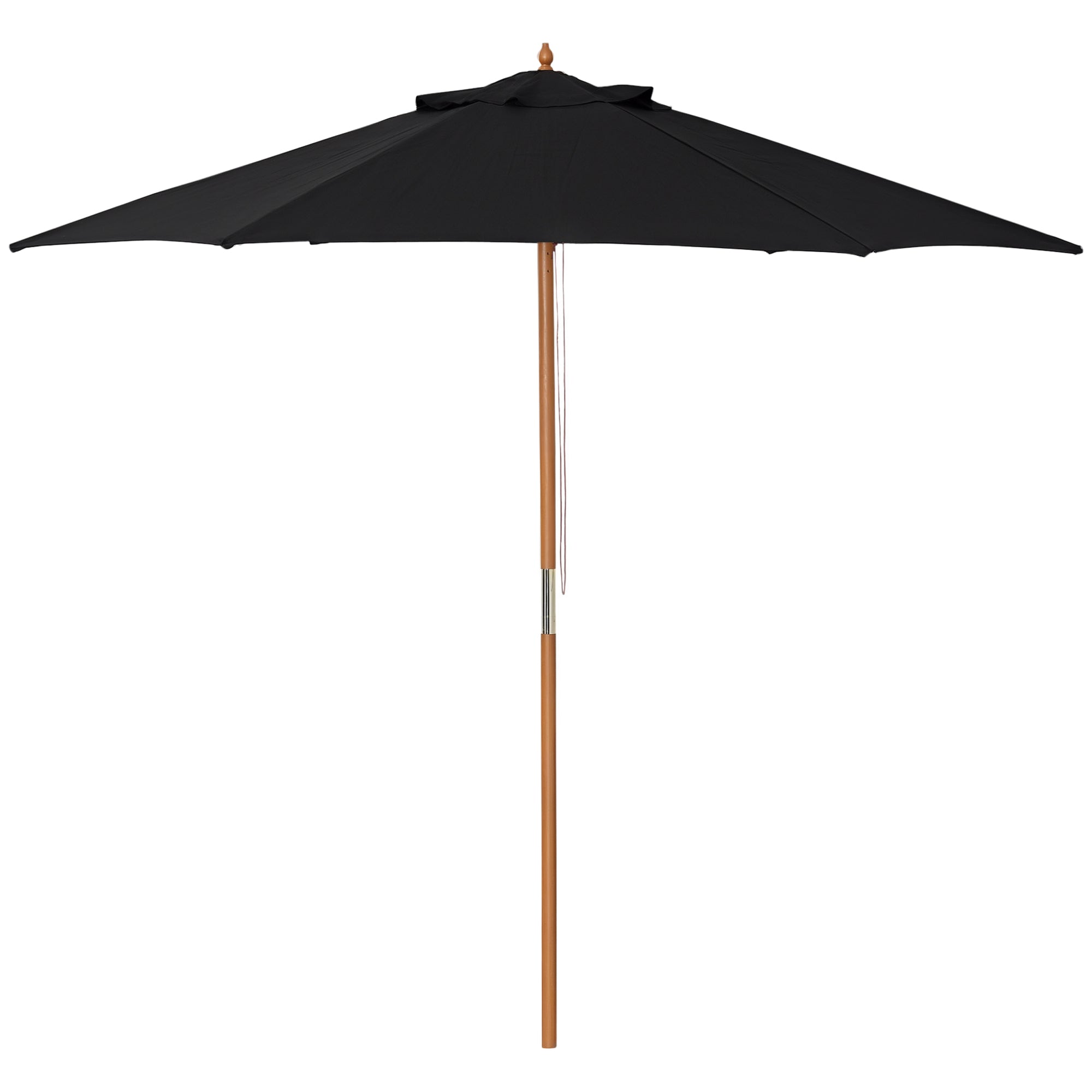 Outsunny Sonnenschirm Ø 250 cm, Balkon-Sonnenschirm mit Seilzugmechanismus, Strand-Sonnenschirm aus Bambus, windfester Marktschirm, Sonnenschutz für Balkon, Terrasse und Garten, Schwarz