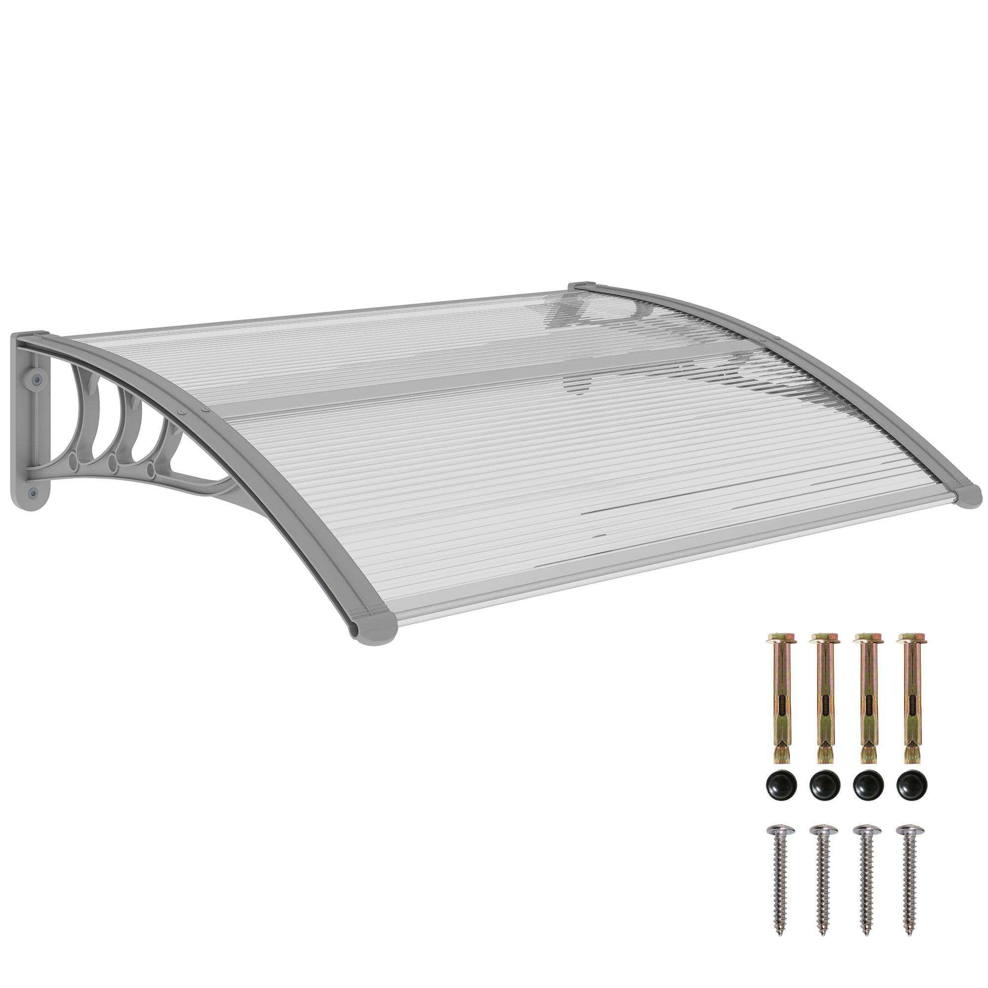 Canopy for Front Door 100 x 75 cm Arch Door Canopy Awning made of Aluminum and Polycarbonate Canopy with UV Protection Front Door Canopy for Balcony, Sunshade, Rain Shelter, Silver