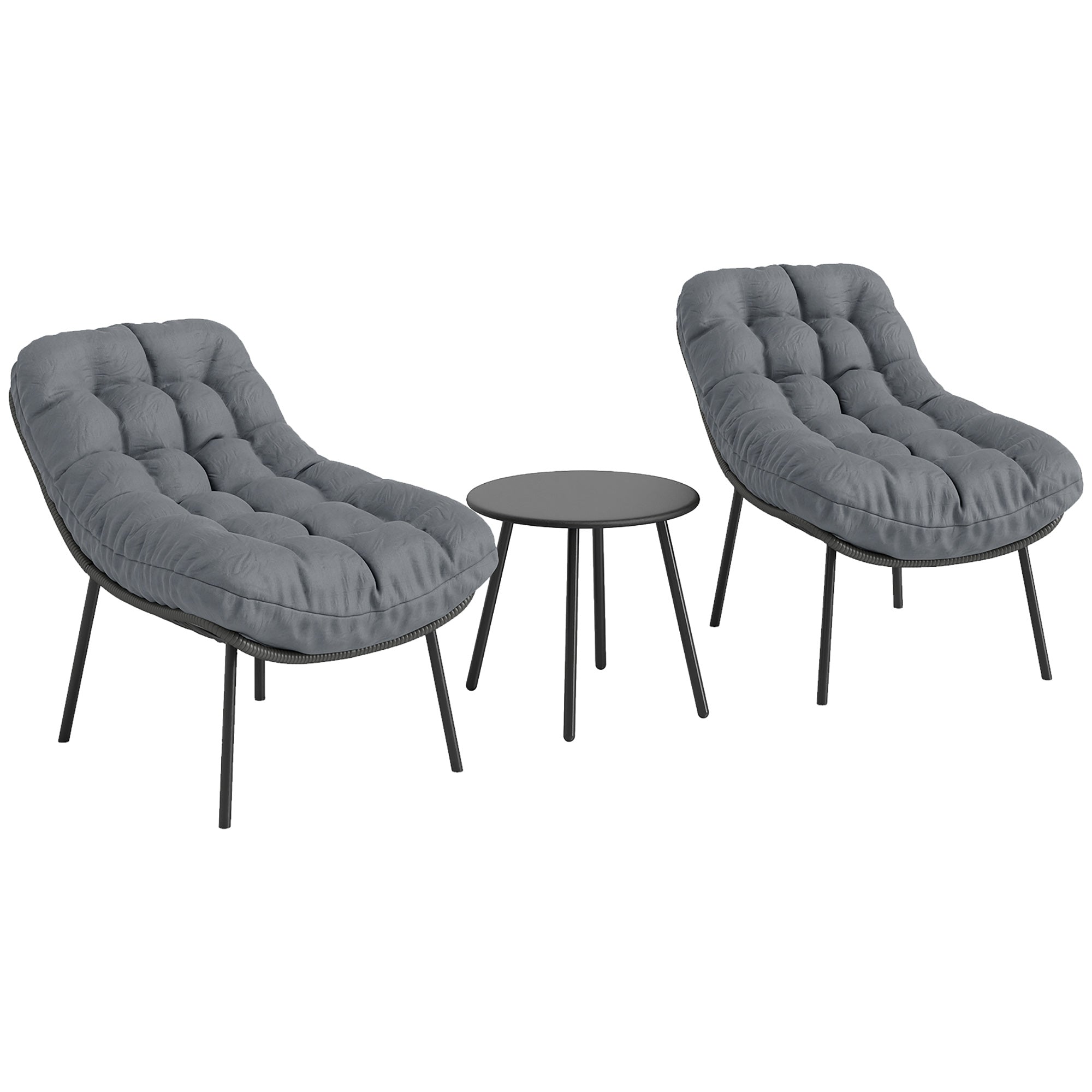 Ensemble de meubles de jardin en résine en rotin Outsunny pour 2 personnes avec coussins épais de 15 cm et cadres en acier pour balcon, terrasse, patio, gris