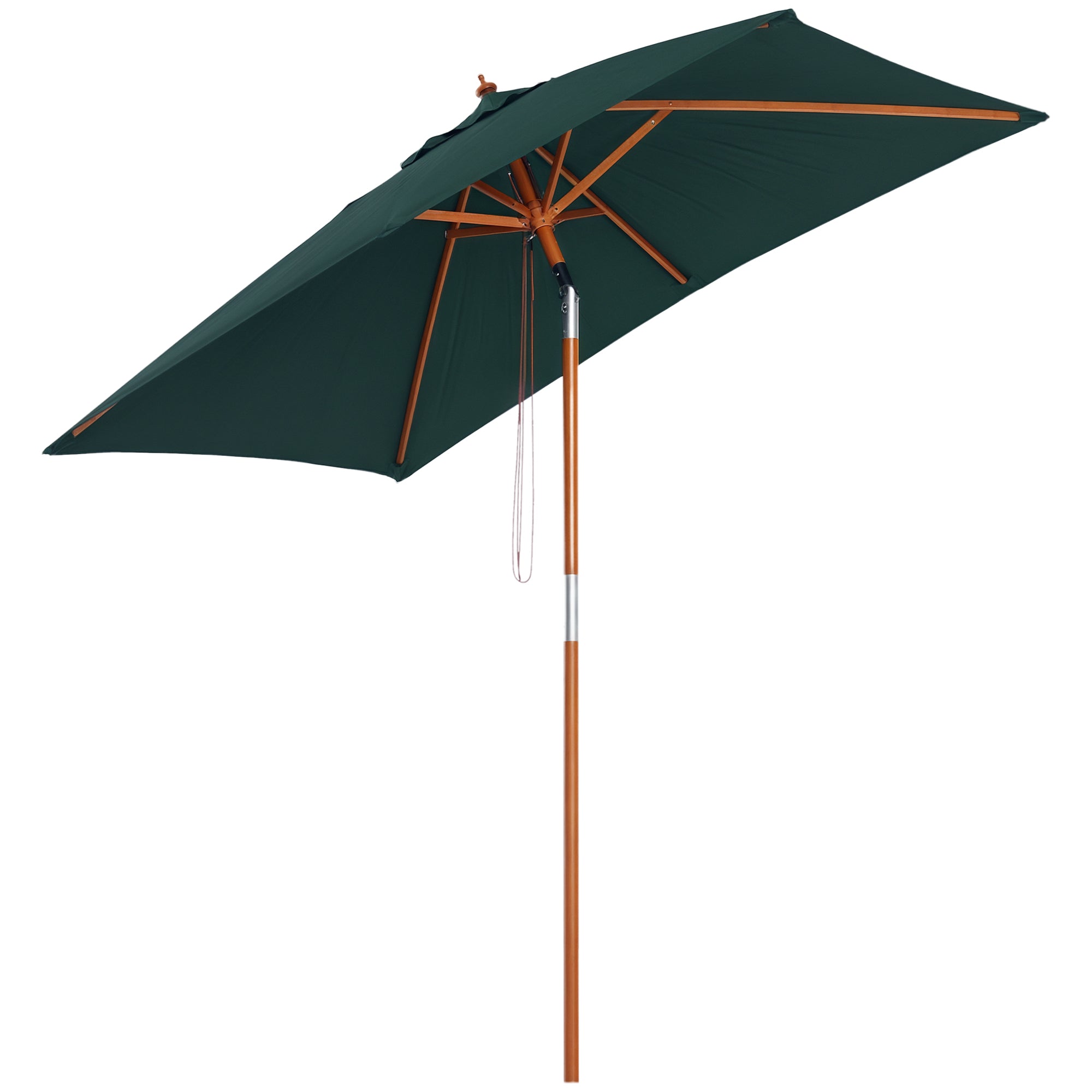 Outsunny AIed ⛱️ 200x150 cm Ruutjas Terrassivarjuga koos Reguleeritava Nurga Puidust Posti ja Käsimehhanismiga Rohelises
